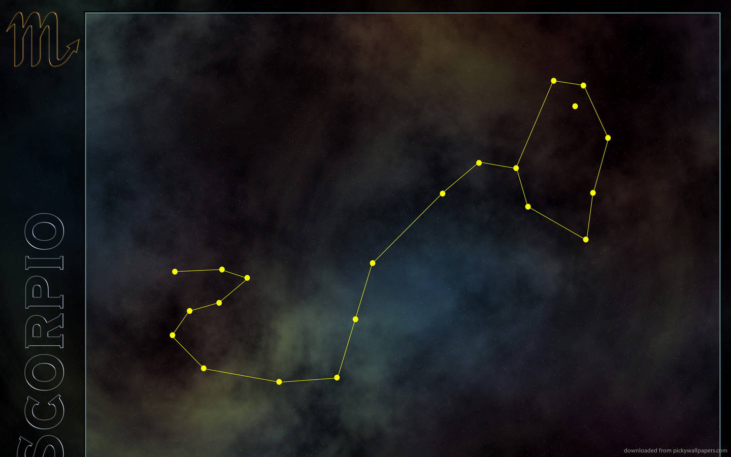 Scorpio, yellow constellation, glowing yellow line, HD Desktop Wallpaper