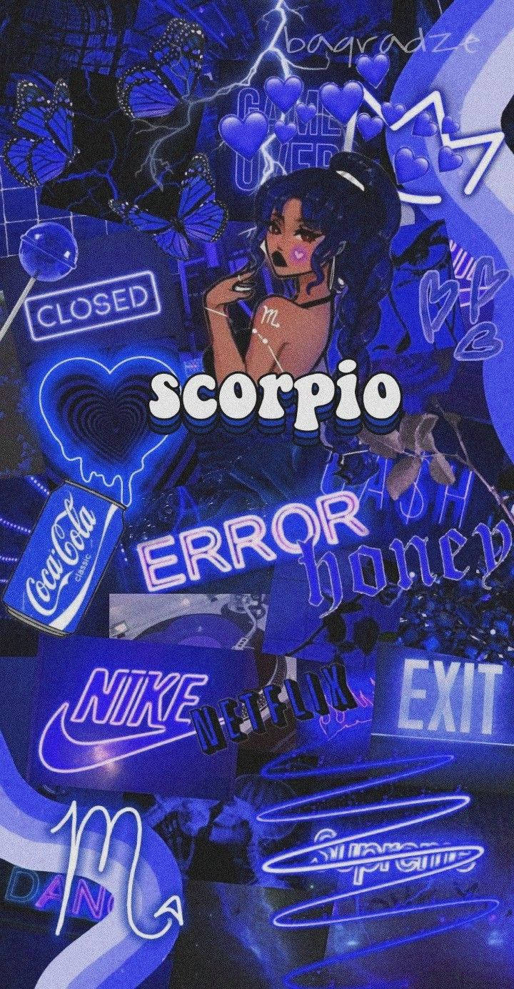 Scorpio Blue, neon collage, anime girl, HD Phone Wallpaper