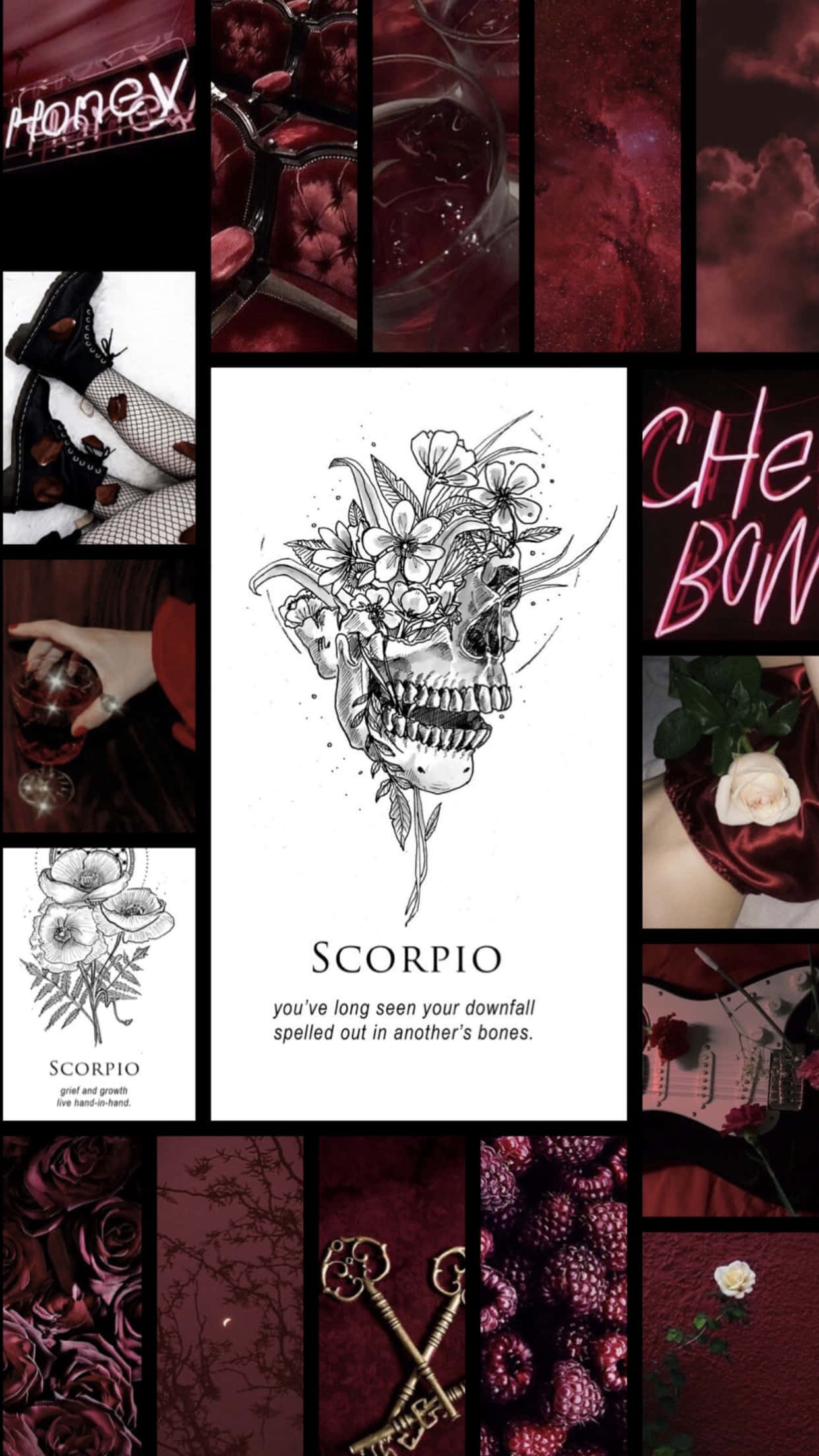Scorpio, floral skull tattoo, roses, Full HD Phone Wallpaper