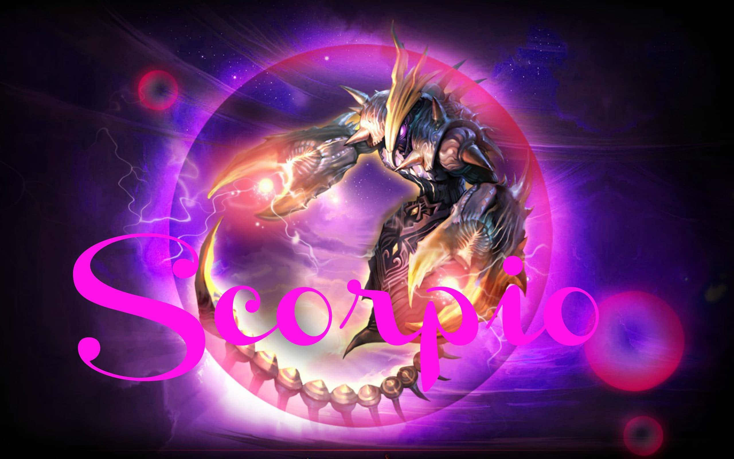 Scorpio, cosmic purple sphere, glowing claws, 2K Desktop Wallpaper