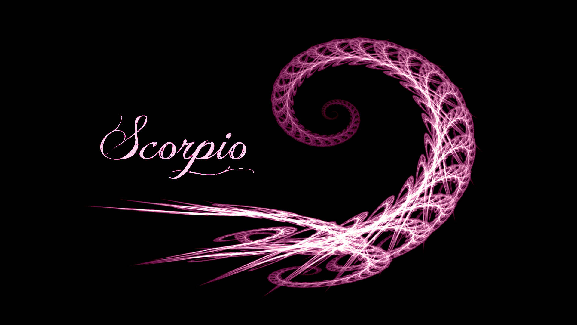 Pink Scorpio Black, glowing pink fractal scorpion symbol, black background, Full HD Desktop Wallpaper