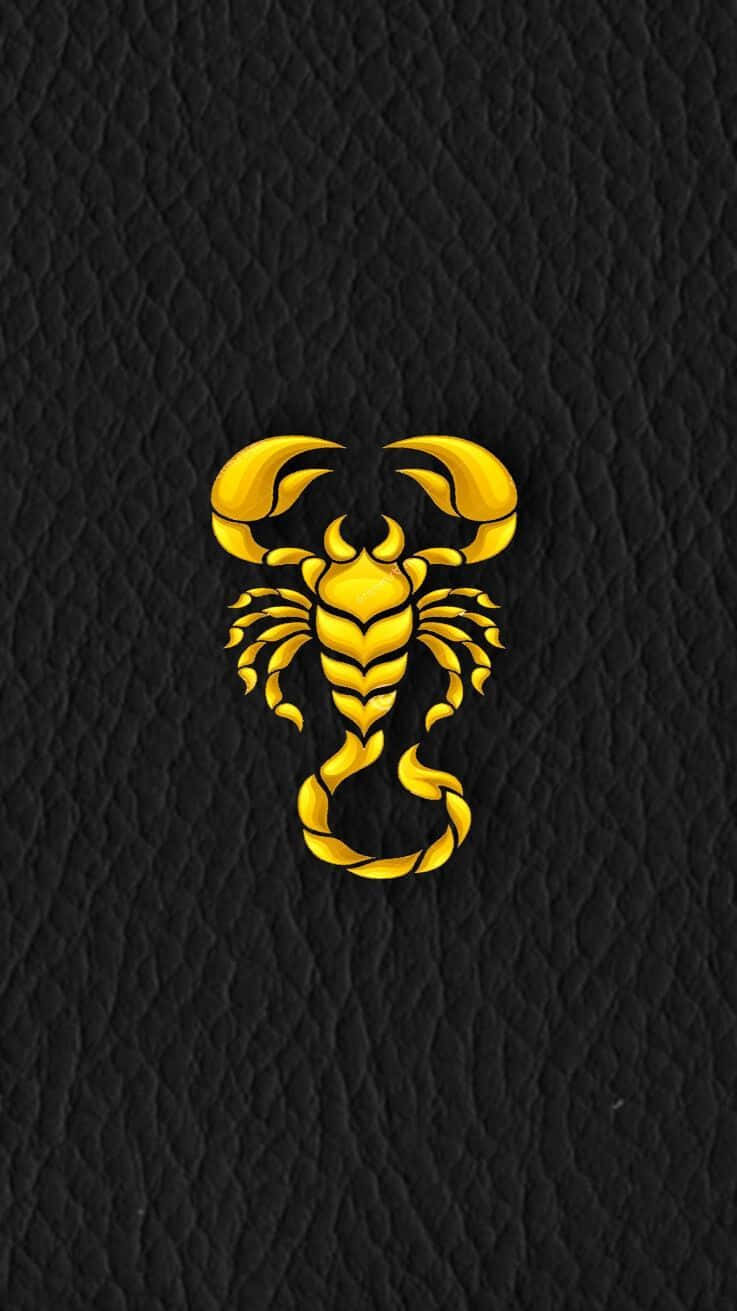 Scorpio, golden scorpion emblem, textured black leather background, HD Phone Wallpaper