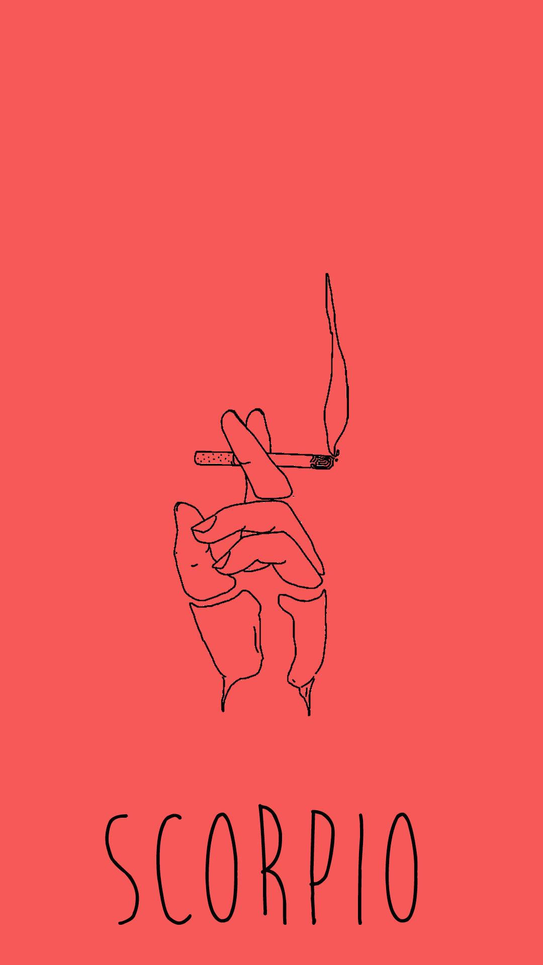 Scorpio, red cigarette, coral background, Full HD Phone Wallpaper