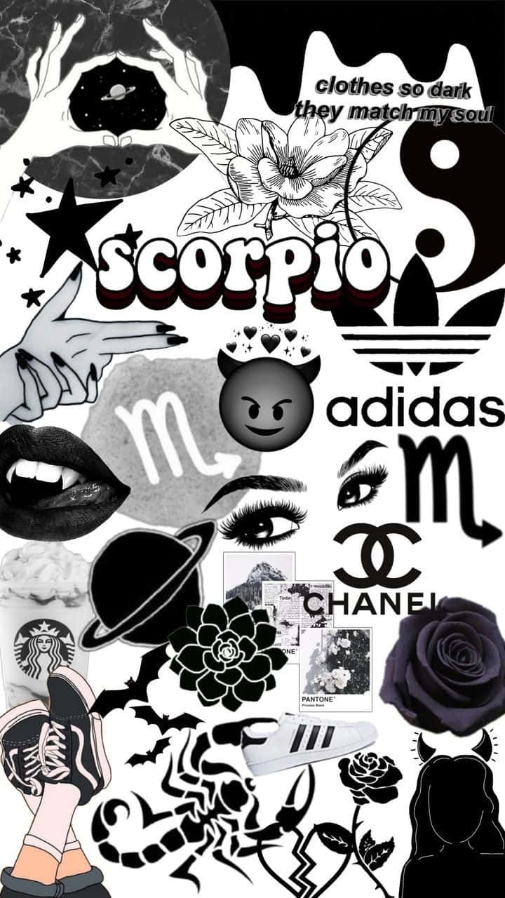 Scorpio, black and white collage, scorpion zodiac symbols, HD Phone Wallpaper