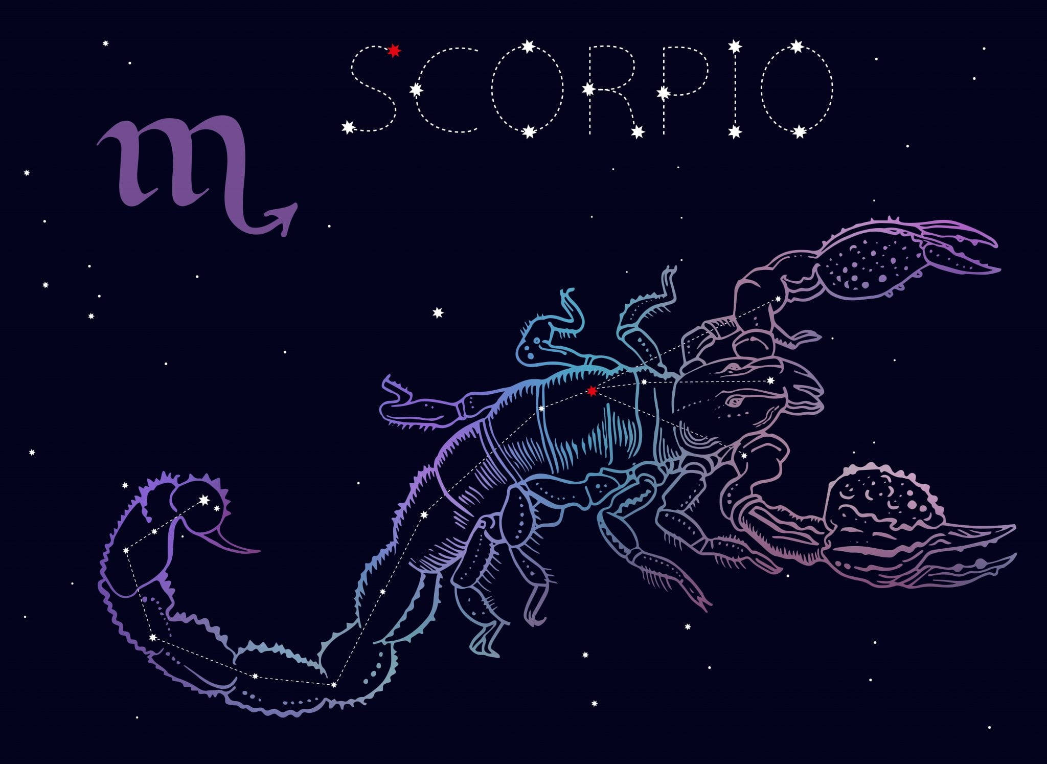 Starry Scorpio, glowing purple and blue scorpion constellation, stars, Full HD Desktop Wallpaper