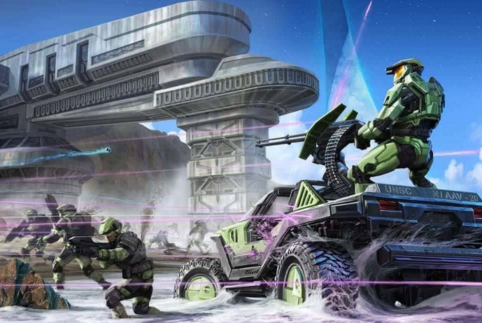 Scorpion Halo, green armor, futuristic vehicle, SD Desktop Wallpaper