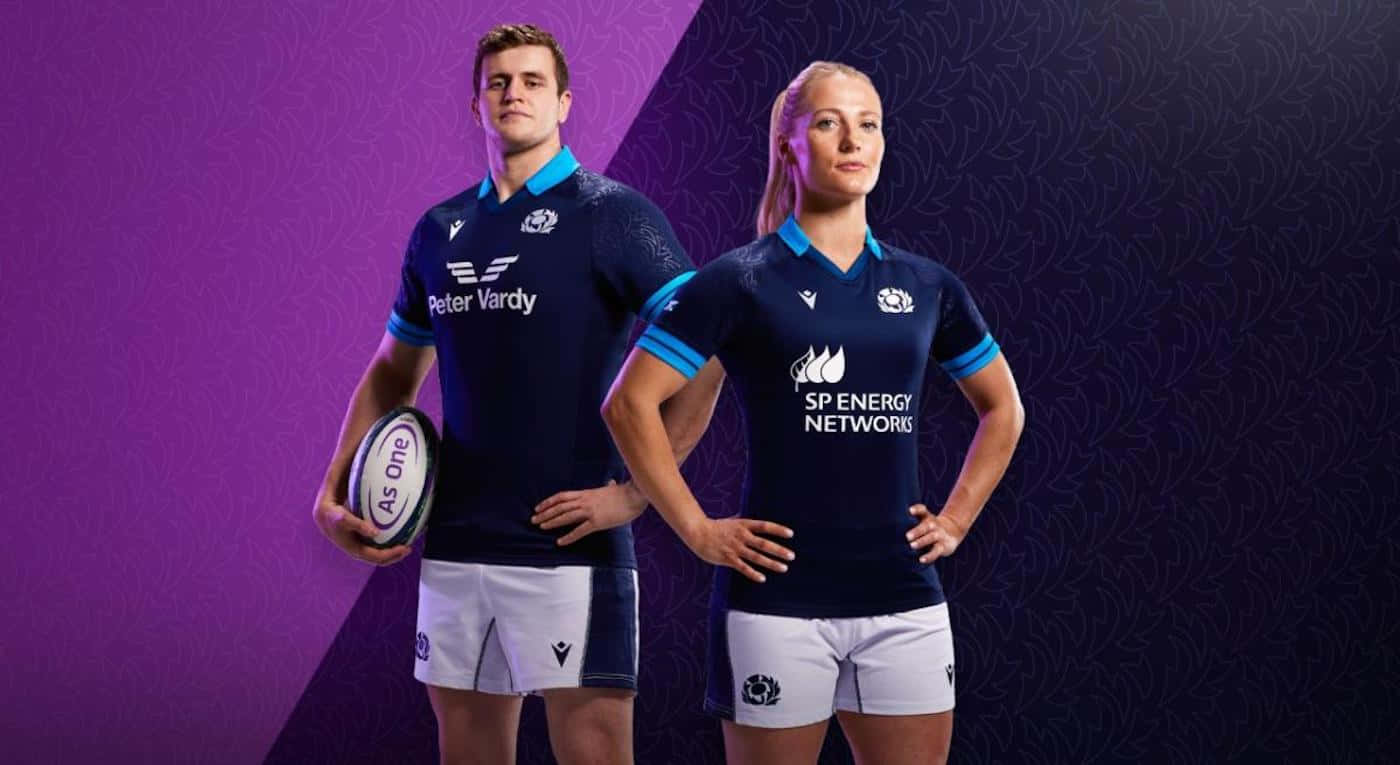 Scotland Rugby, navy jerseys, purple patterned backdrop, HD Desktop Wallpaper