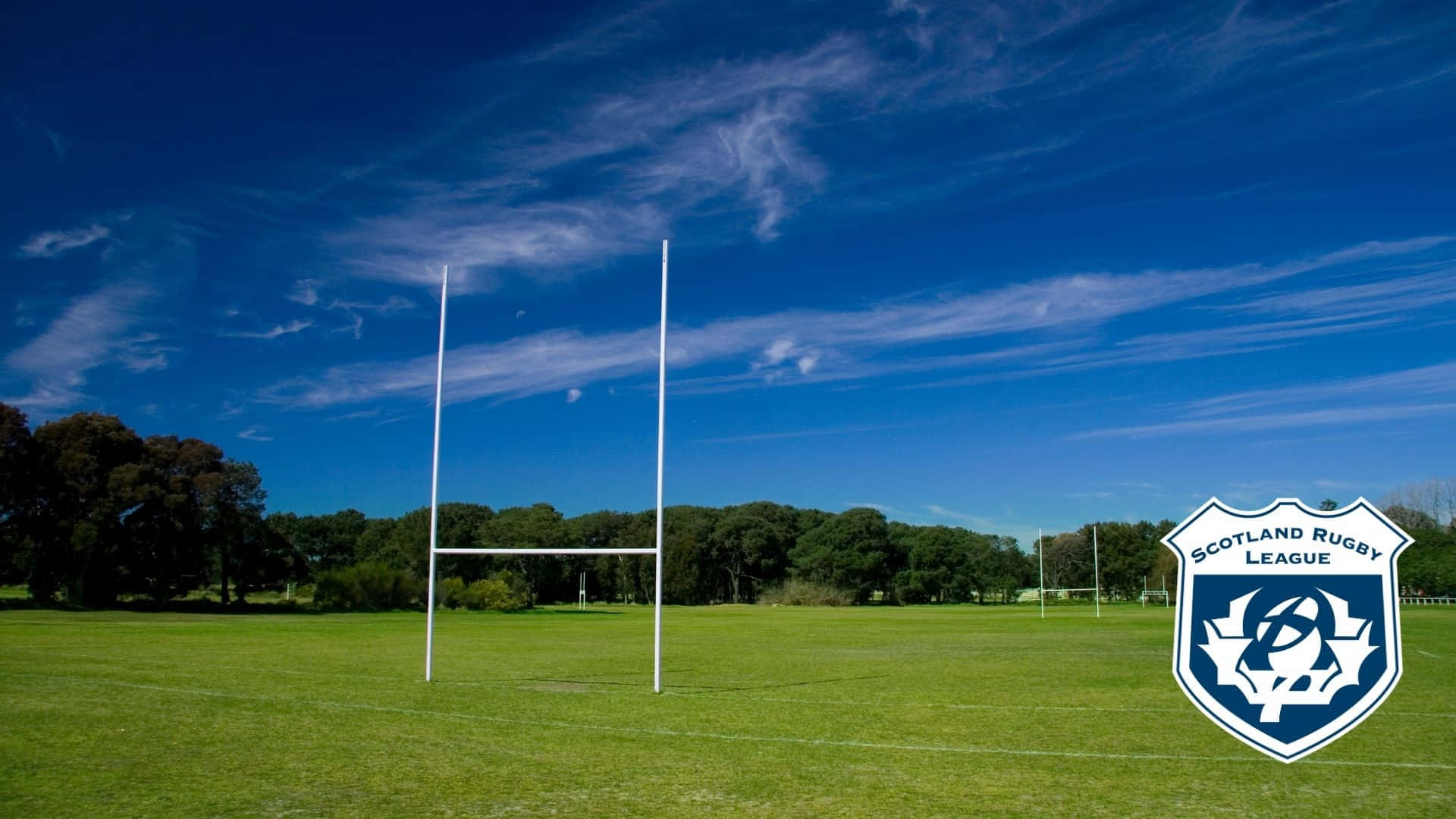 Scotland Rugby, white rugby posts, vibrant green field, Full HD Desktop Wallpaper