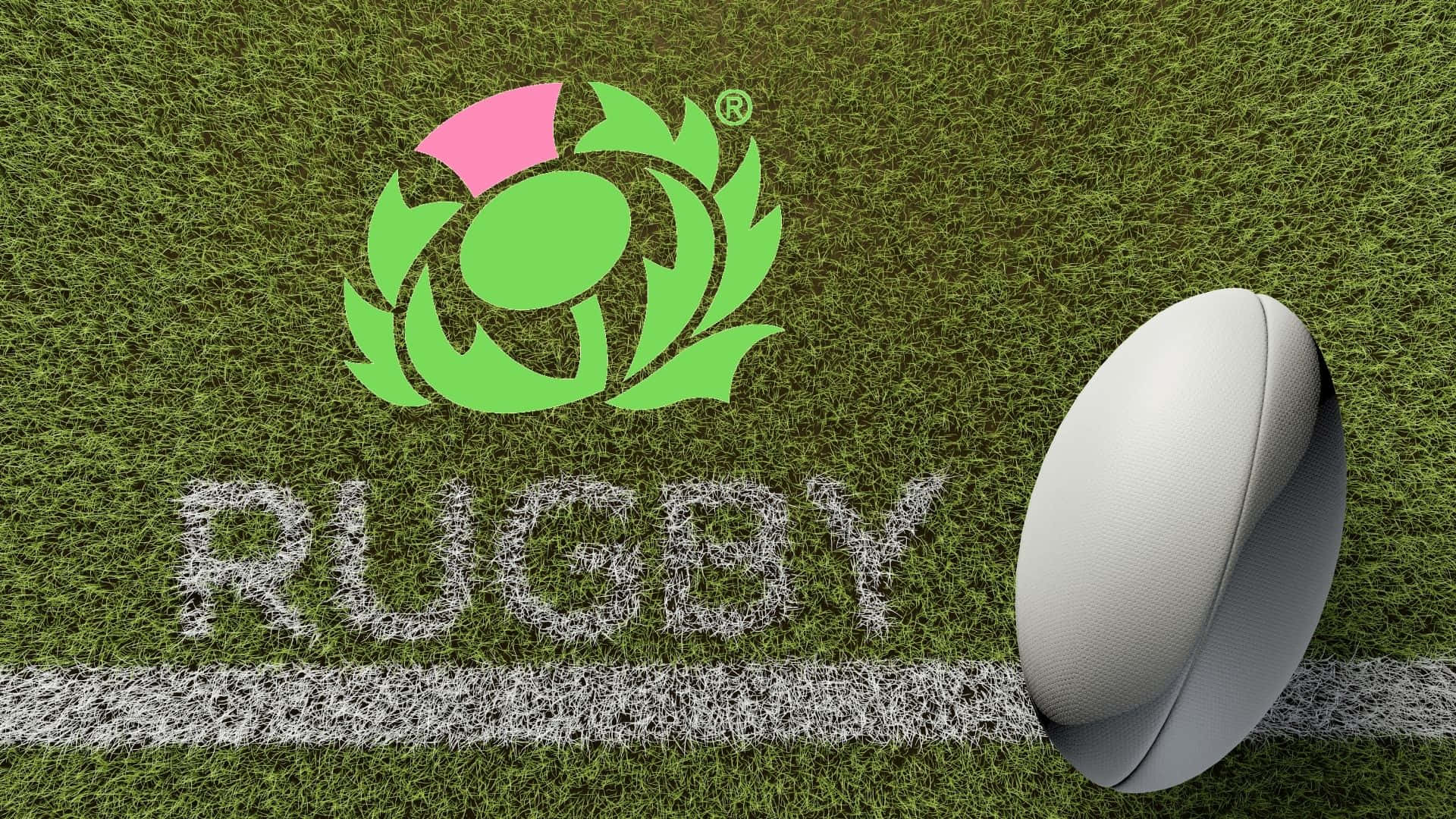 Scotland Rugby, green grass field, white rugby ball, Full HD Desktop Wallpaper