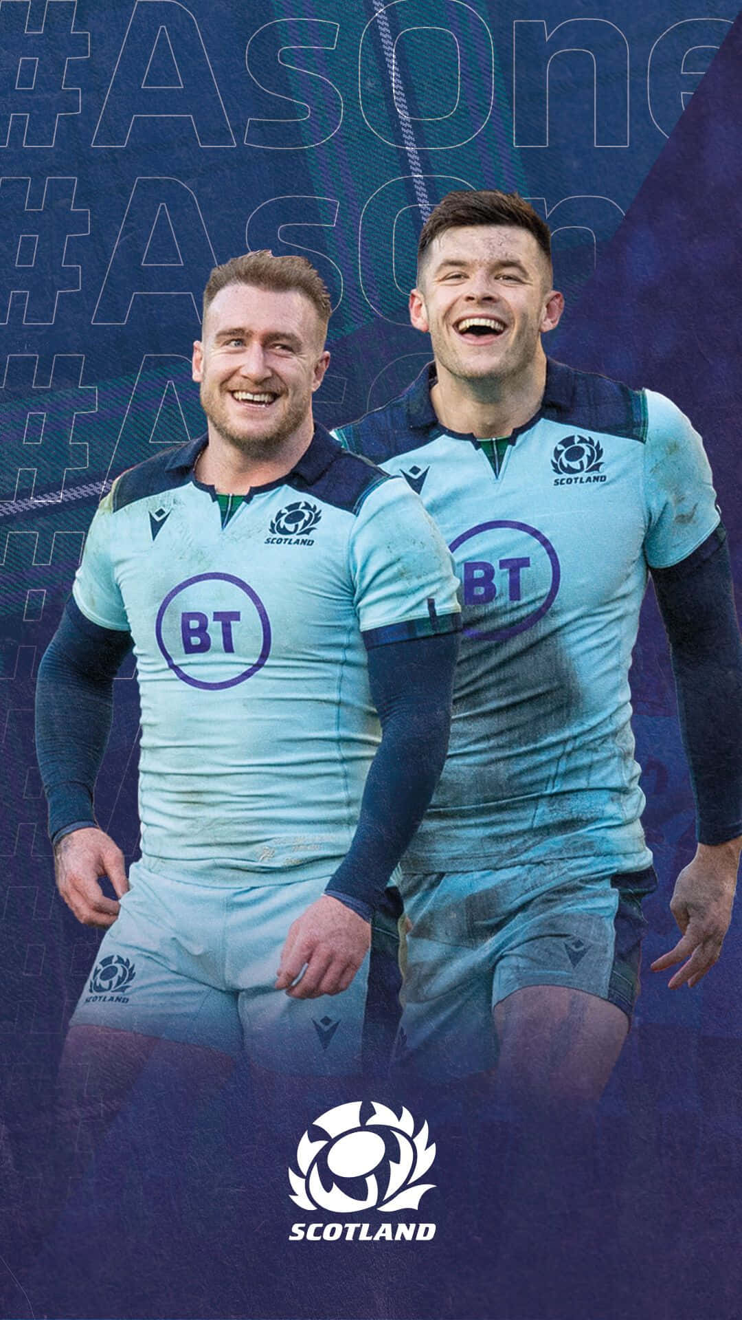 Scotland Rugby, light blue jerseys, dark blue hashtag background, Full HD Phone Wallpaper