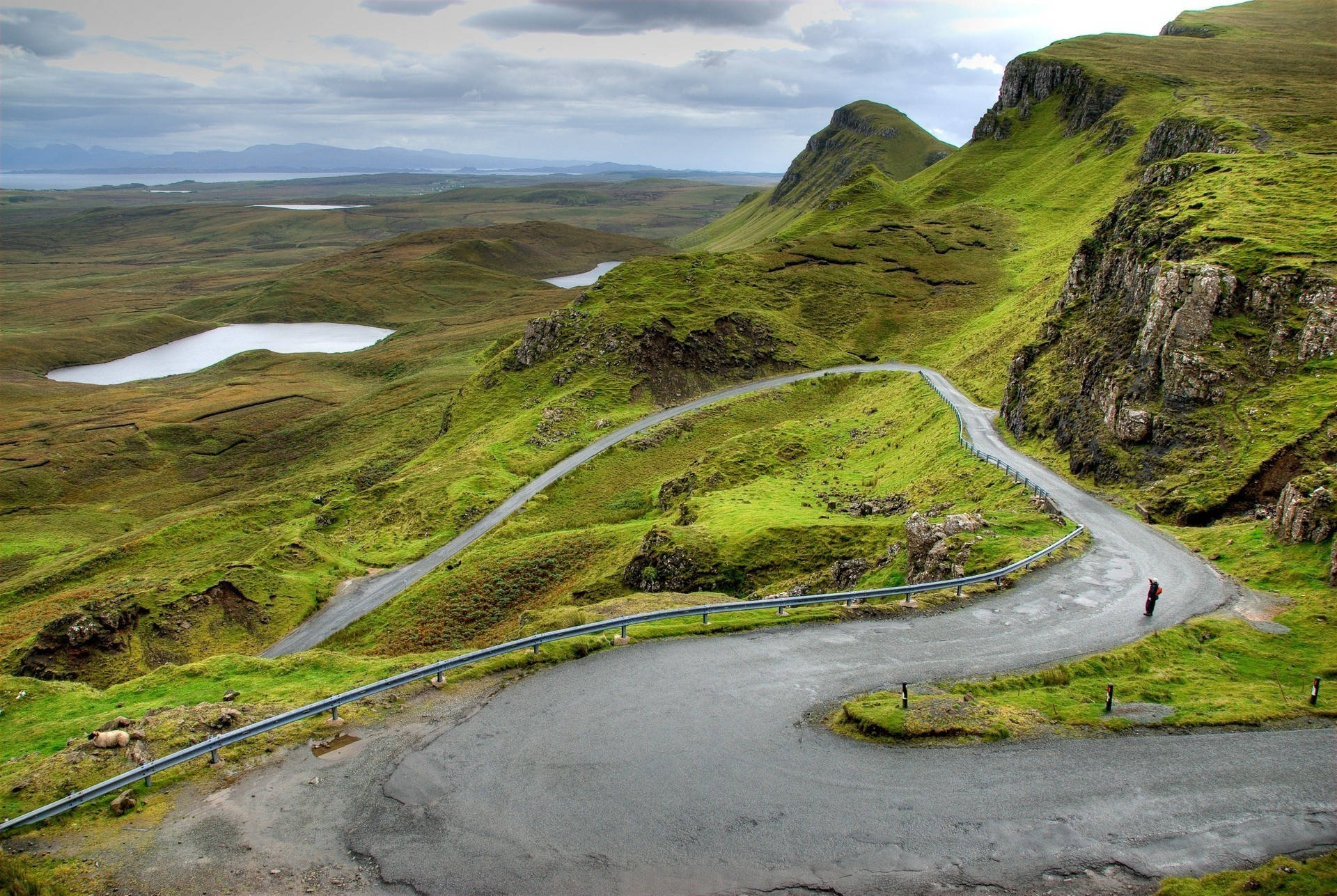 Scotland, asphalt road, lush green hills, Full HD Desktop Wallpaper