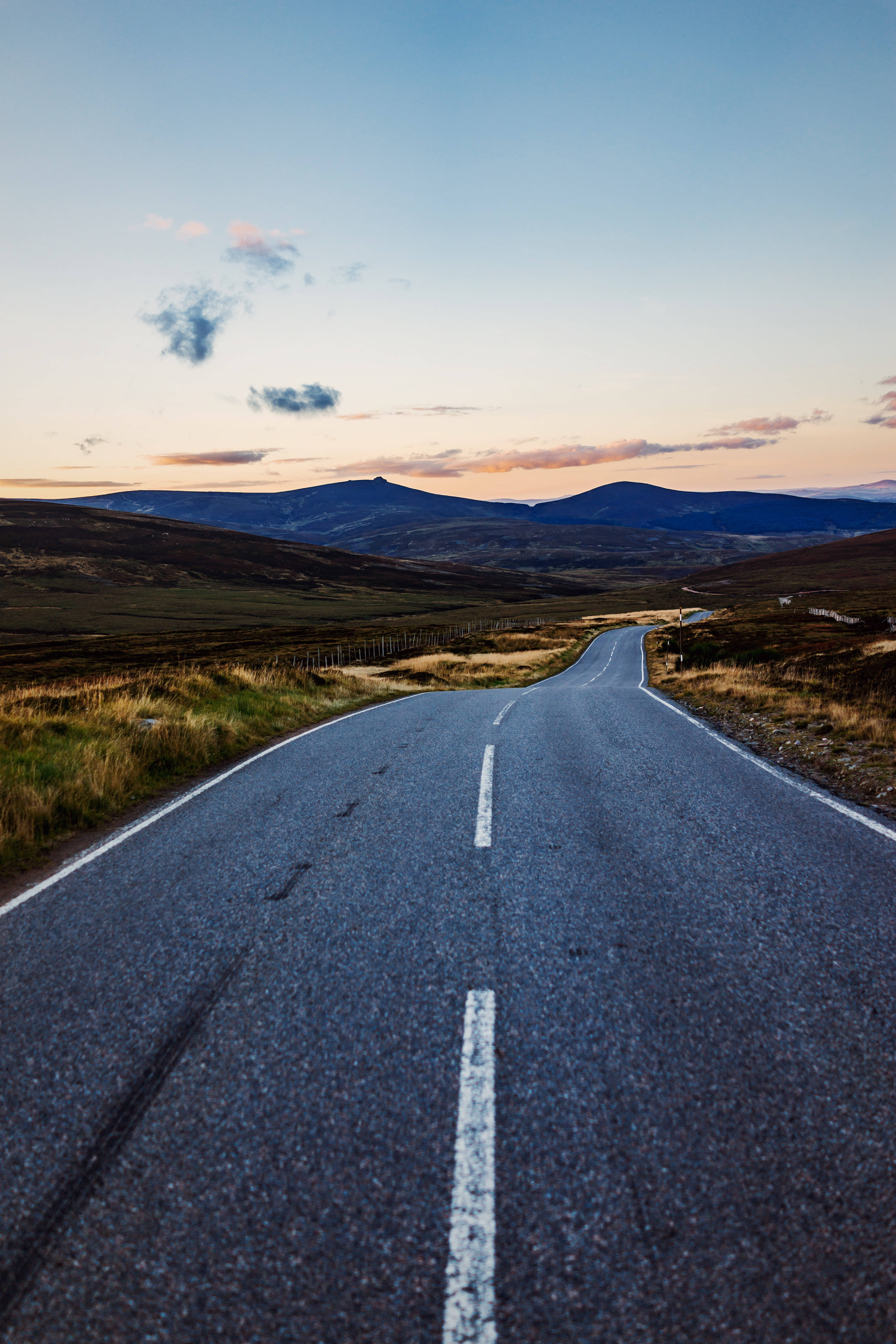 Scotland, asphalted road, winding asphalt road, 5K Phone Wallpaper