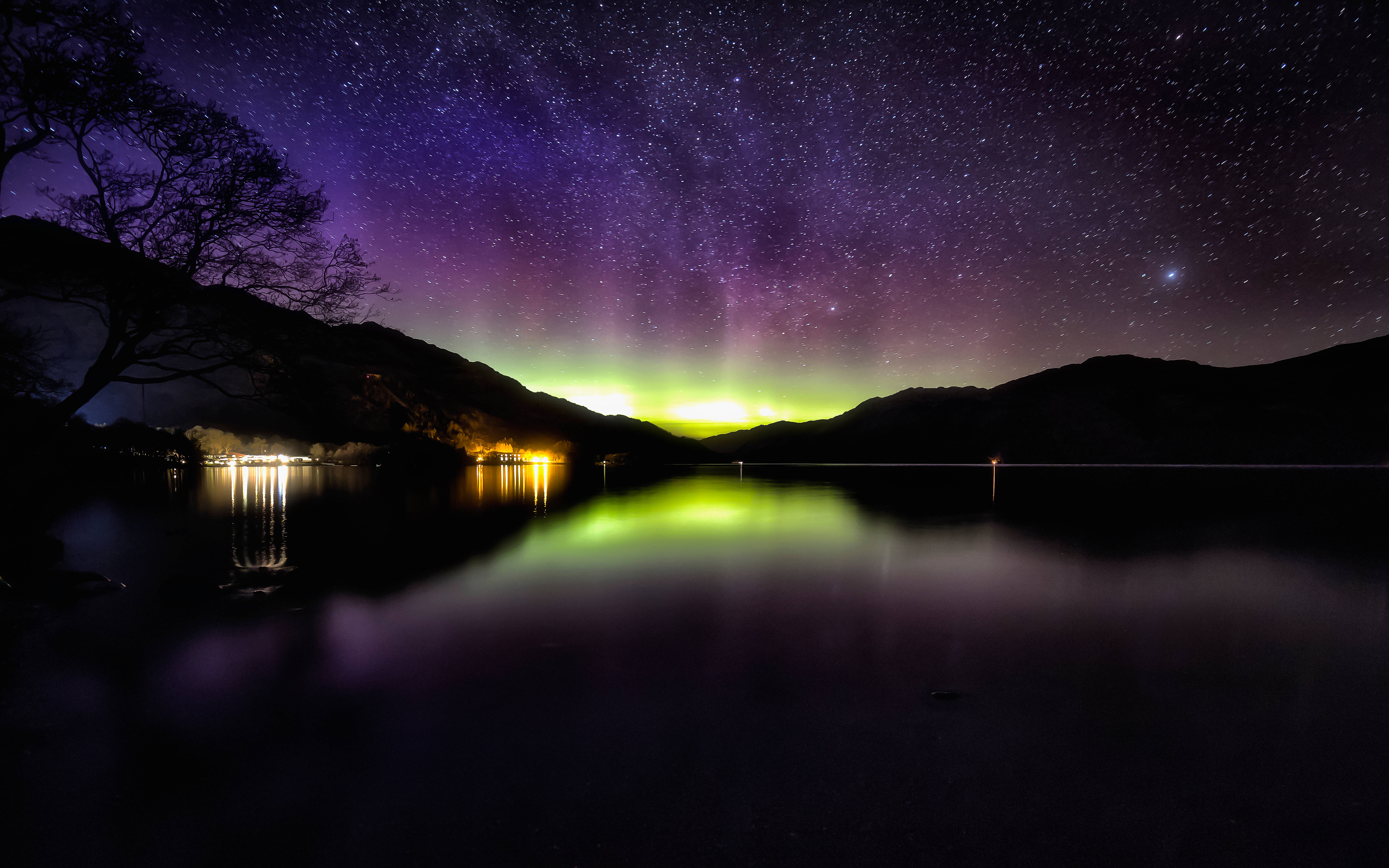aurora borealis, Scotland, starry night sky, 5K Desktop Wallpaper