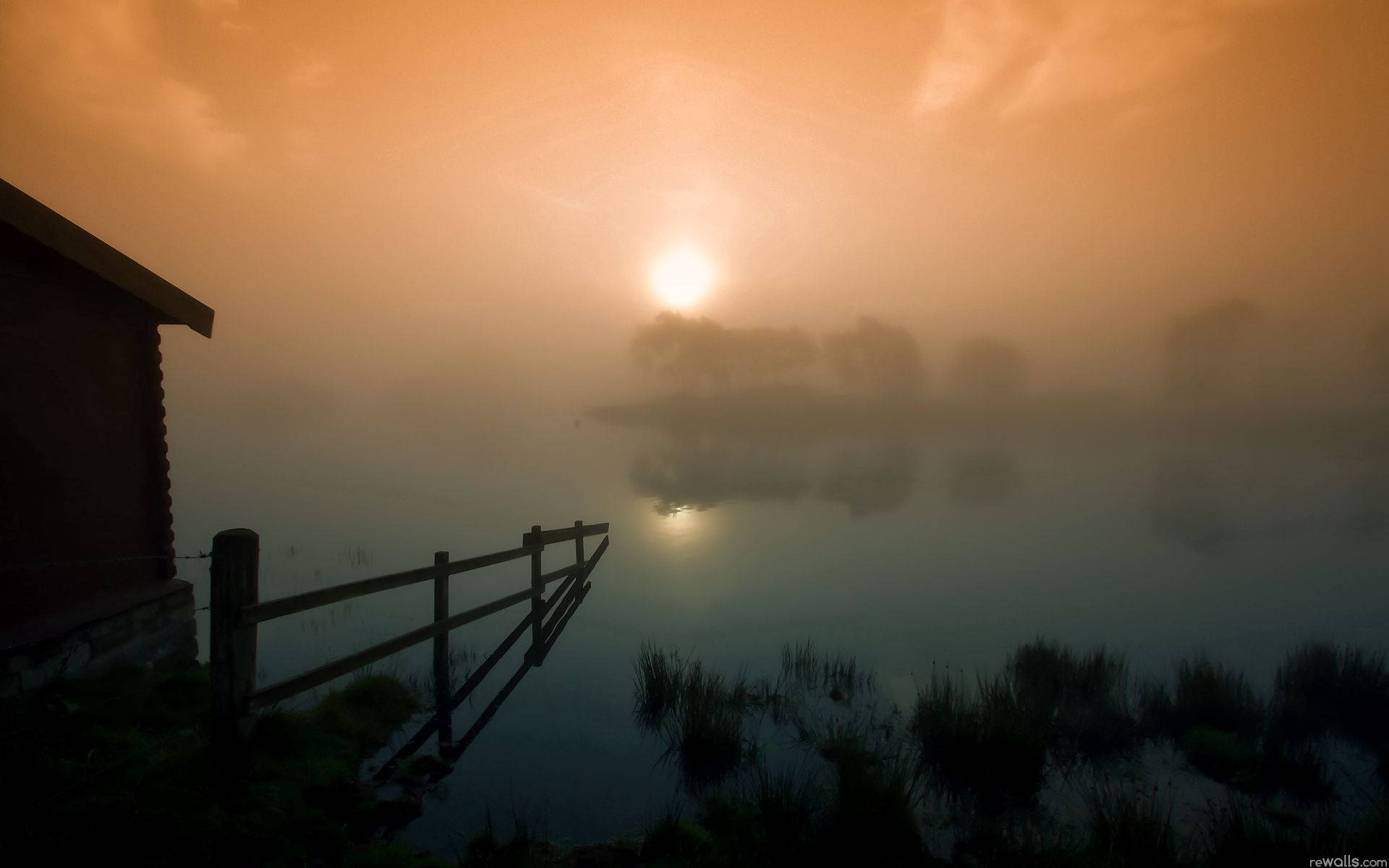 Scotland, twilight, misty dawn, Full HD Desktop Wallpaper