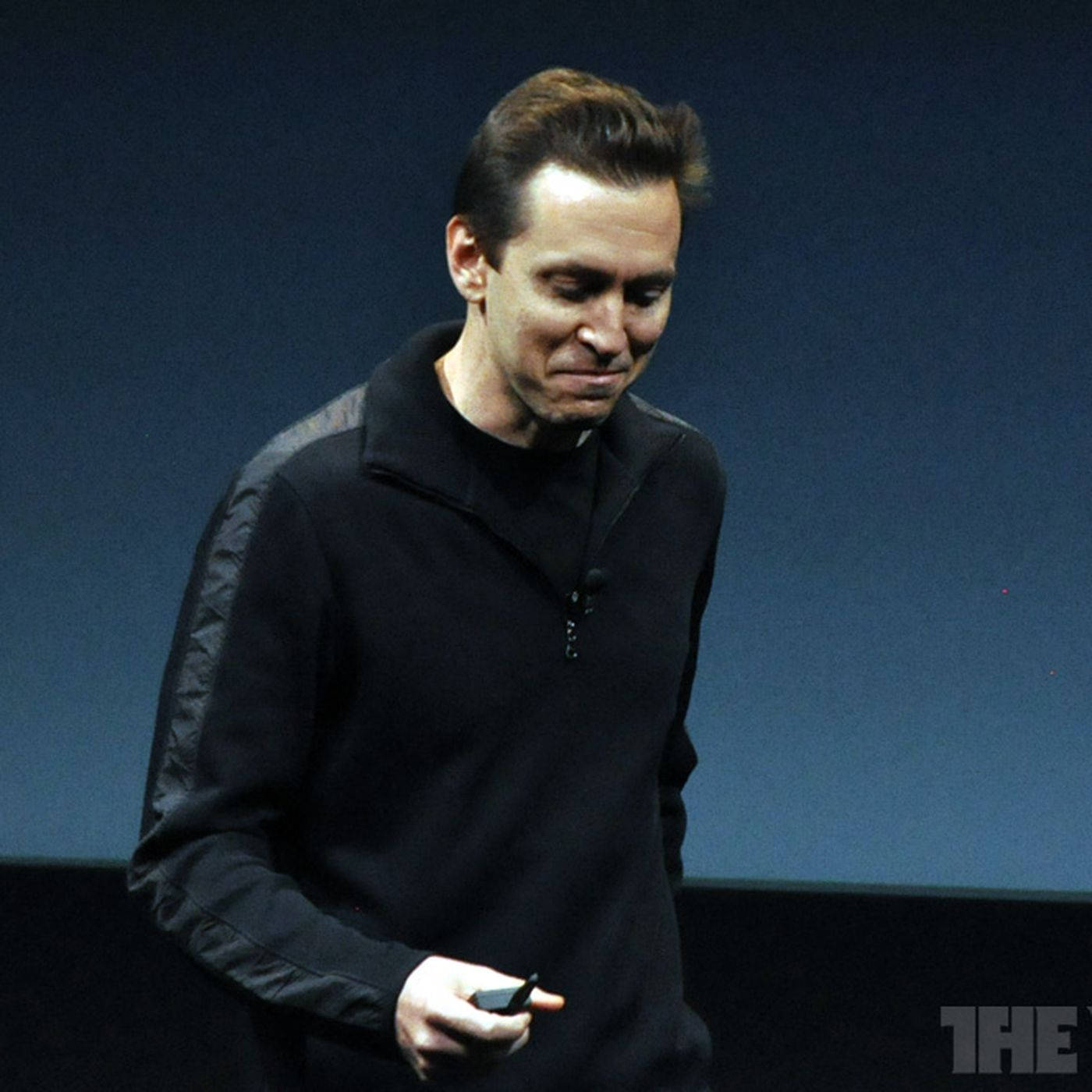 Scott Forstall, black zip-neck sweater, dark stage, HD Desktop Wallpaper