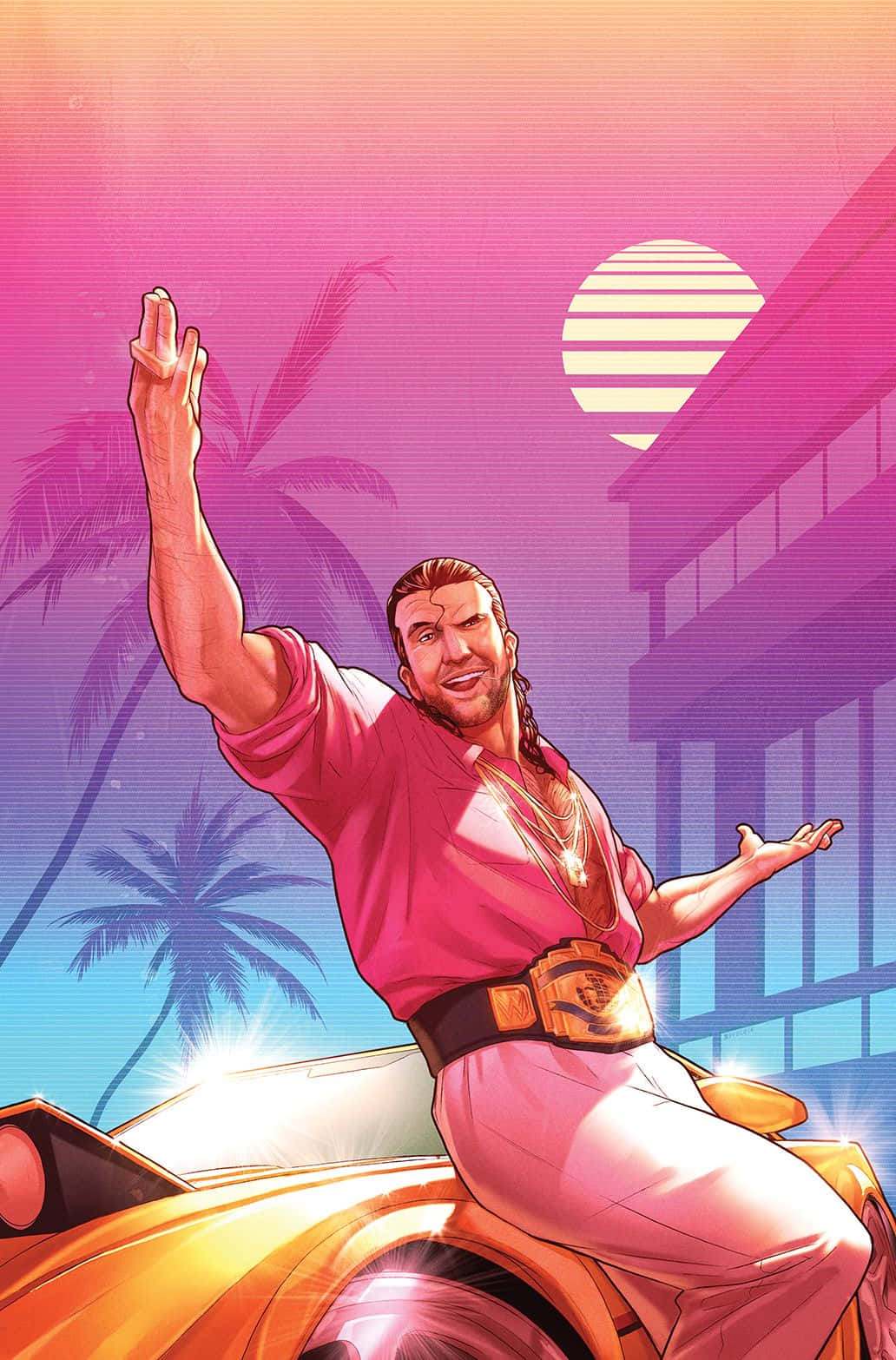 Scott Hall, pink, gold sports car, HD Phone Wallpaper