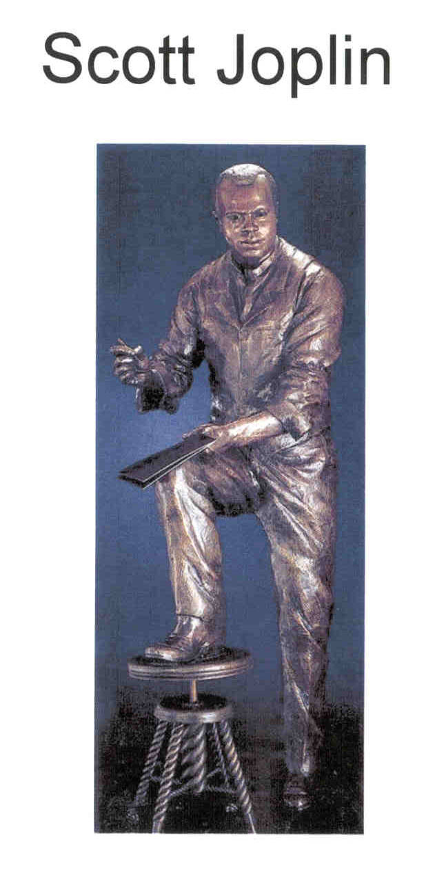 Scott Joplin, bronze statue, seated on a stool, SD Phone Wallpaper