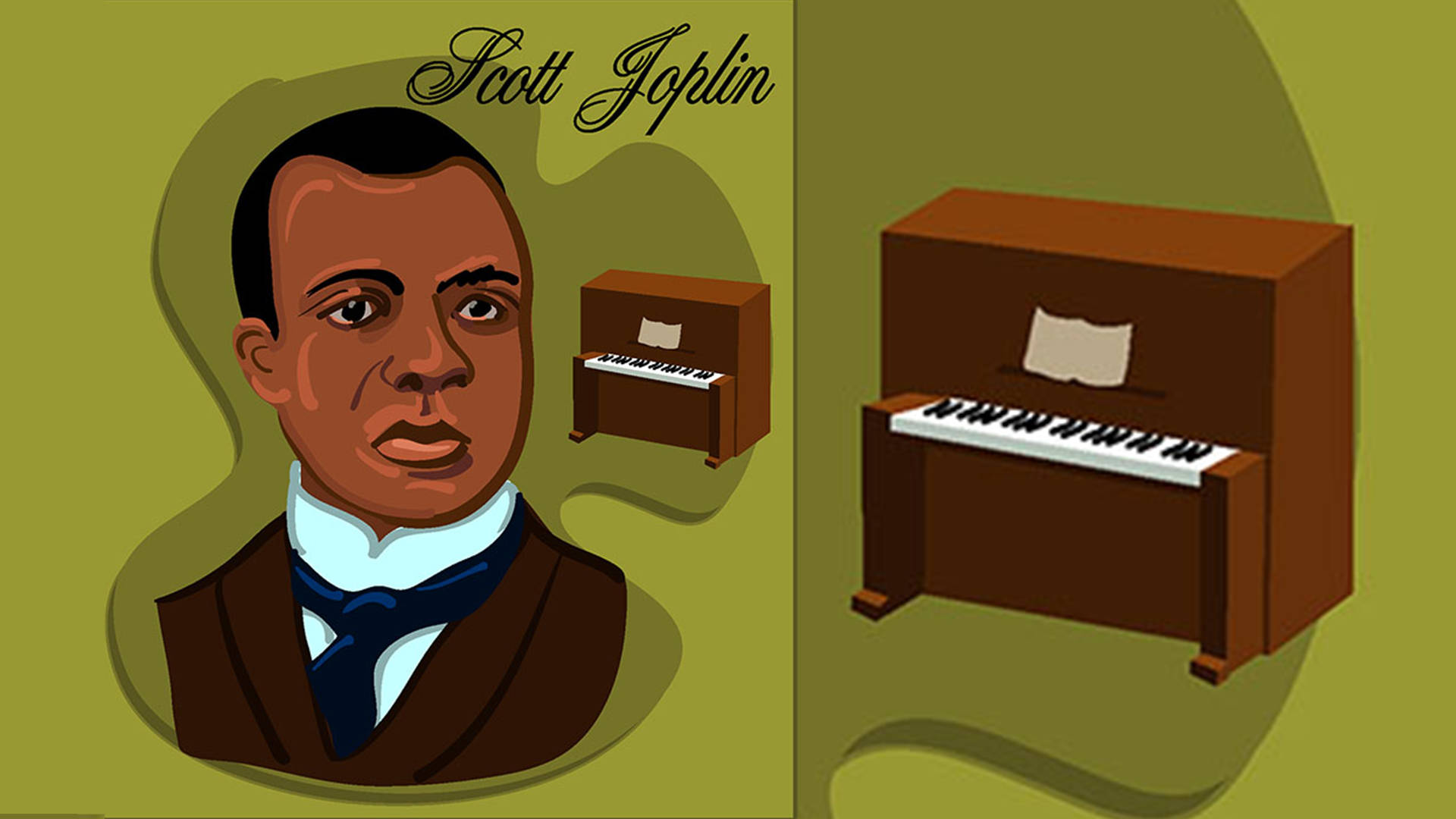 Scott Joplin, piano, green background, Full HD Desktop Wallpaper