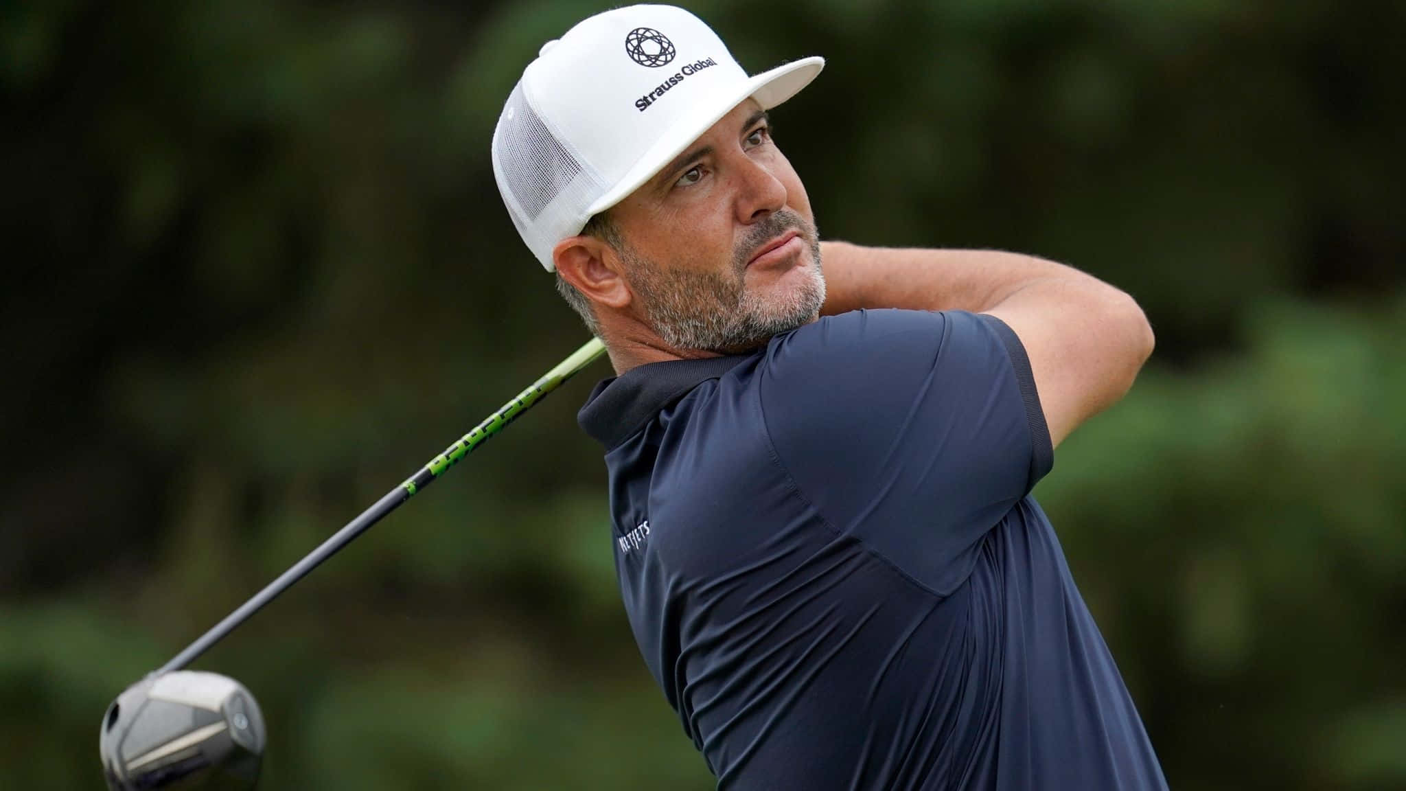 Scott Piercy, golf swing position, white cap, Full HD Desktop Wallpaper