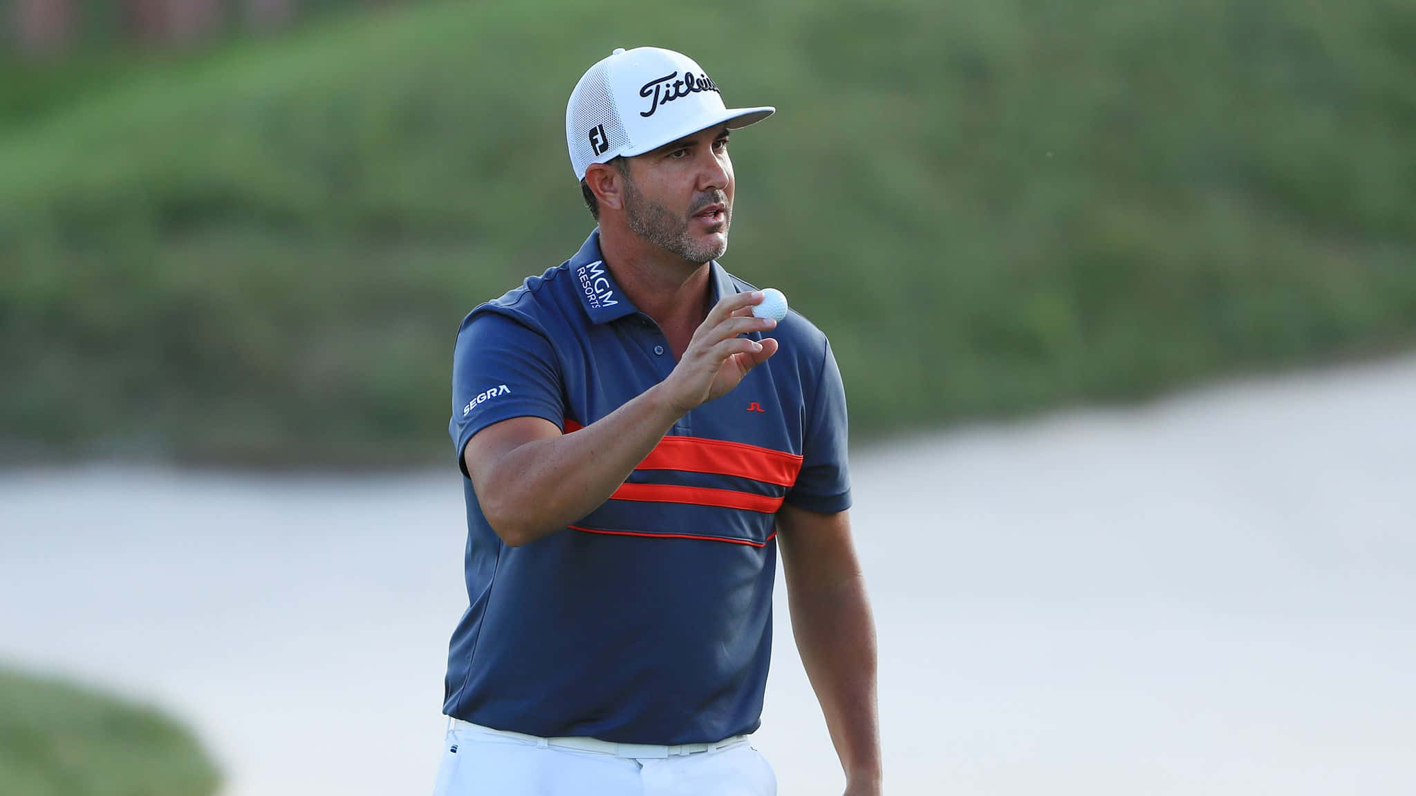 Scott Piercy, golf ball, blue polo, Full HD Desktop Wallpaper