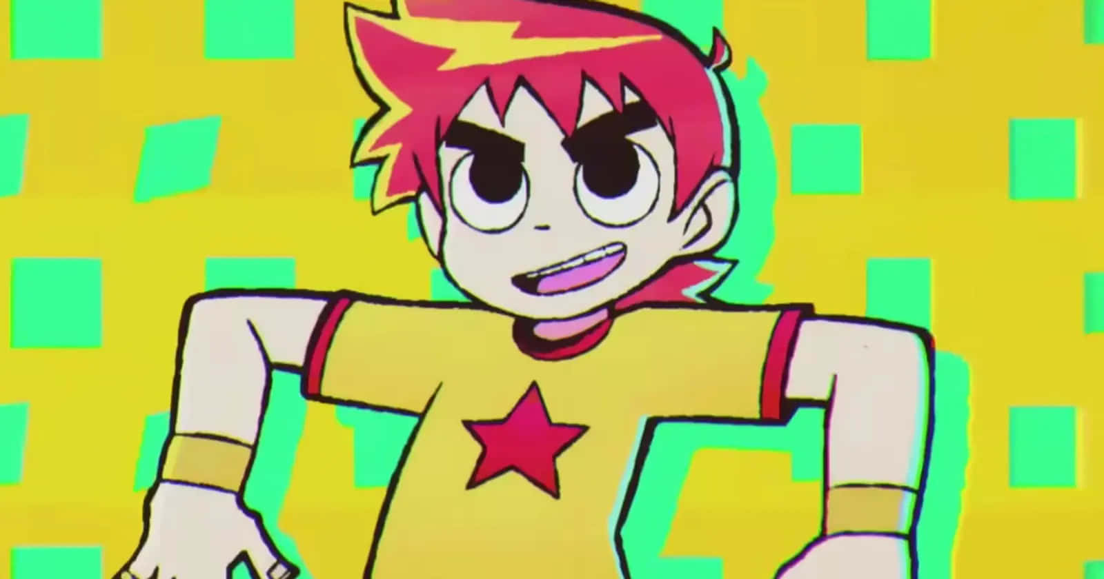Scott Pilgrim, spiky red hair, yellow star shirt, HD Desktop Wallpaper
