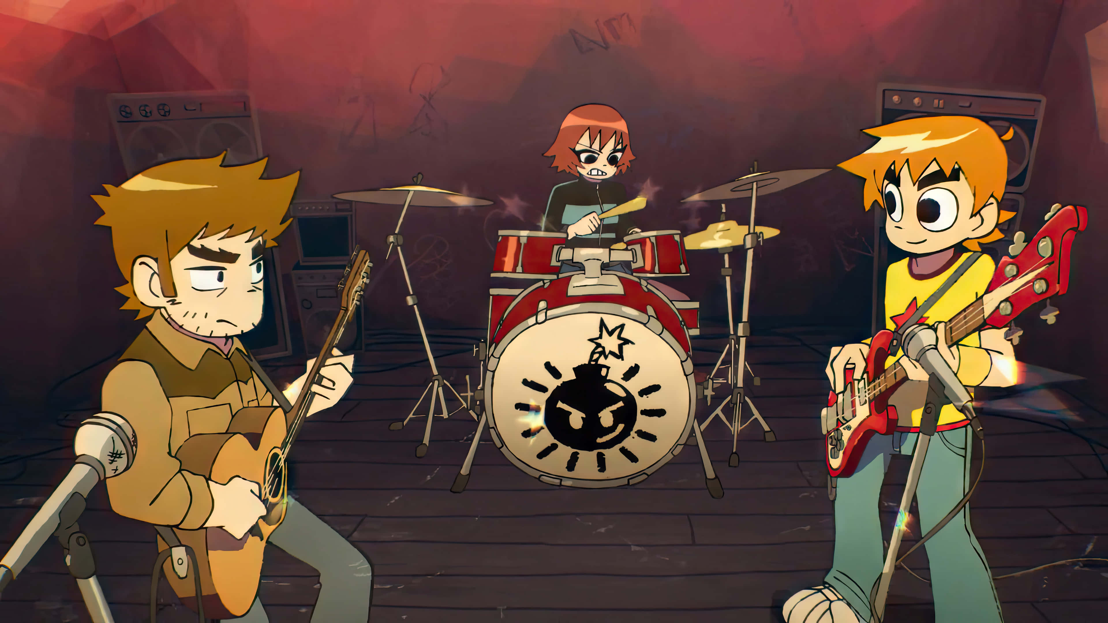 Scott Pilgrim, band performance, gritty stage, 4K Desktop Wallpaper
