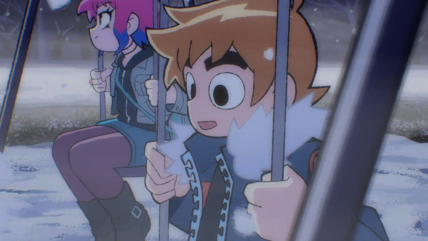 Scott Pilgrim, animated swing scene, snow-covered swing, HD Desktop Wallpaper