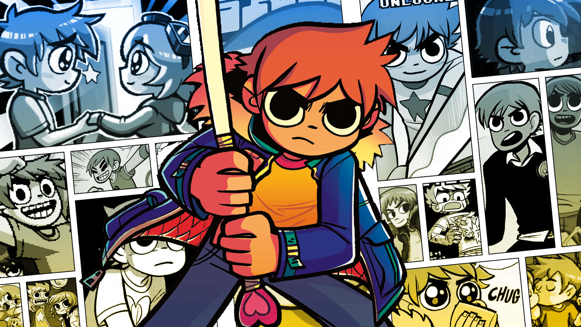 Scott Pilgrim, red hair, anime-style, Full HD Desktop Wallpaper