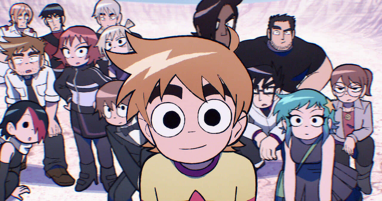 Scott Pilgrim, anime boy, spiky brown hair, HD Desktop Wallpaper