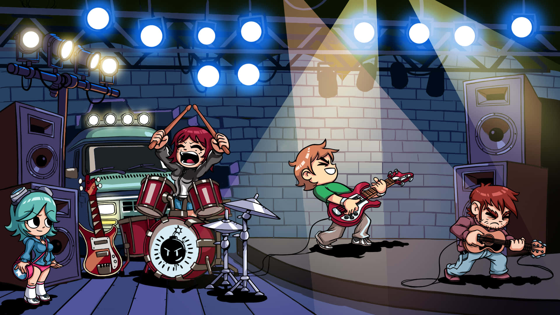 Scott Pilgrim, Music, dimly lit stage, Full HD Desktop Wallpaper