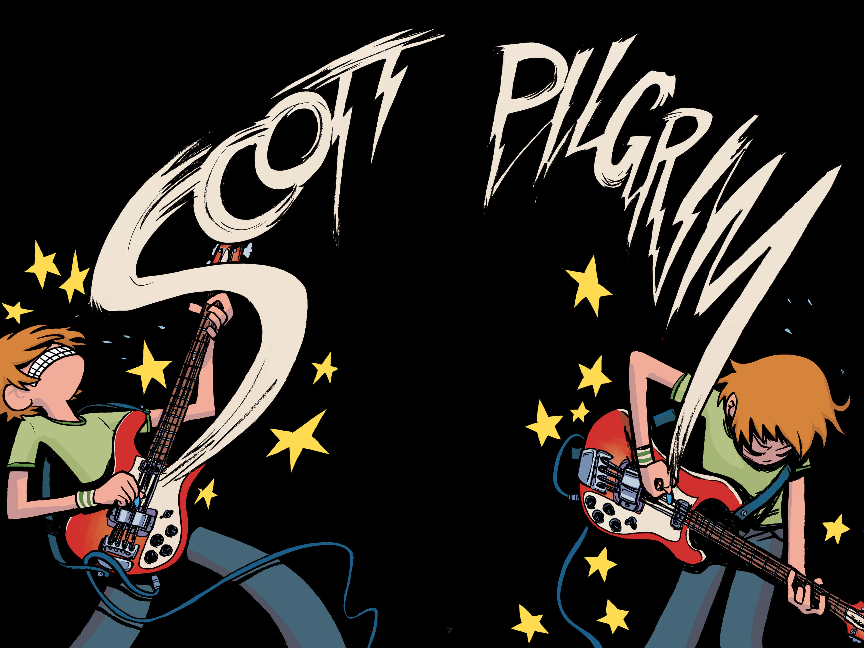 Scott Pilgrim, guitar, yellow stars, 2K Desktop Wallpaper