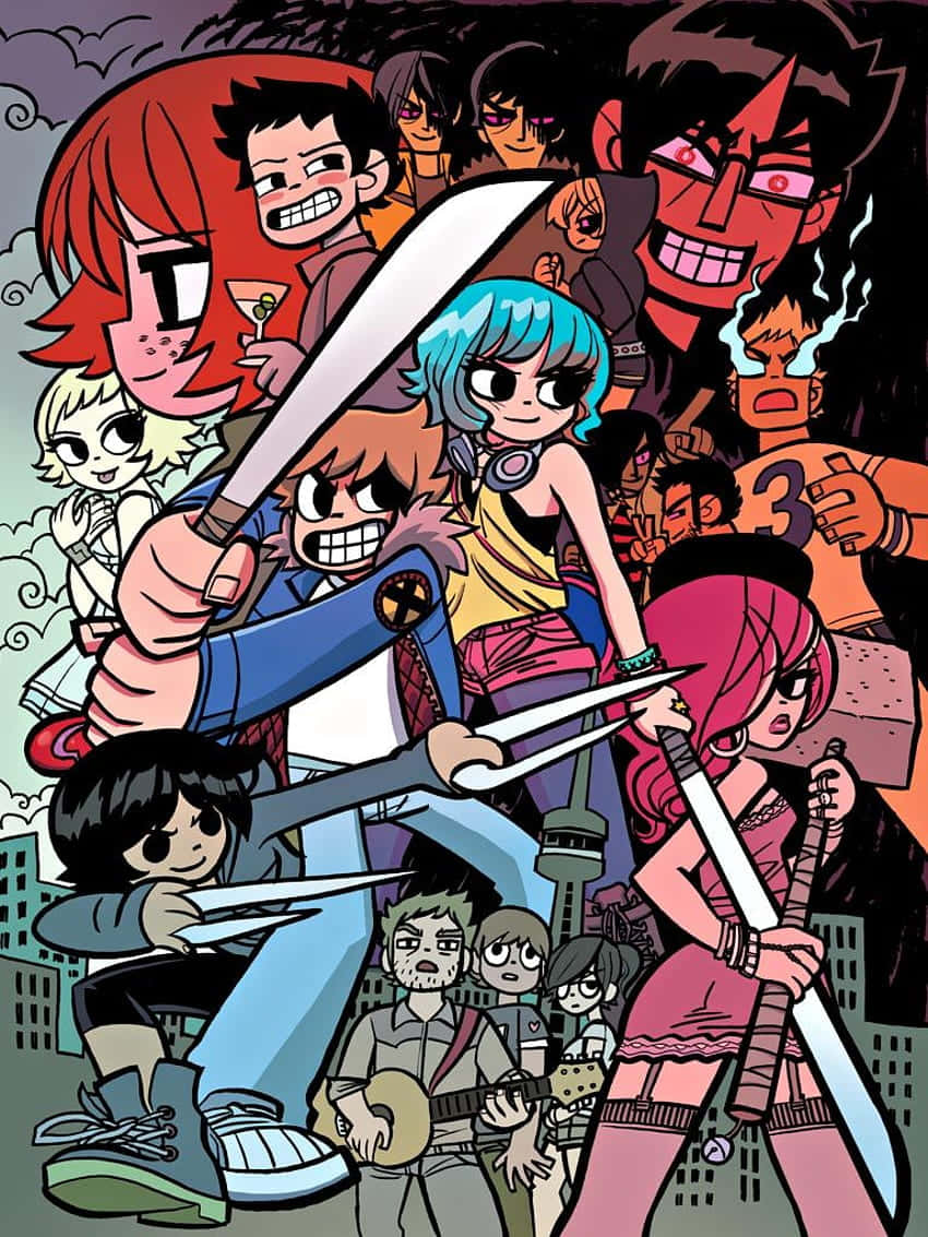 Scott Pilgrim, anime-style, cityscape, SD Phone Wallpaper
