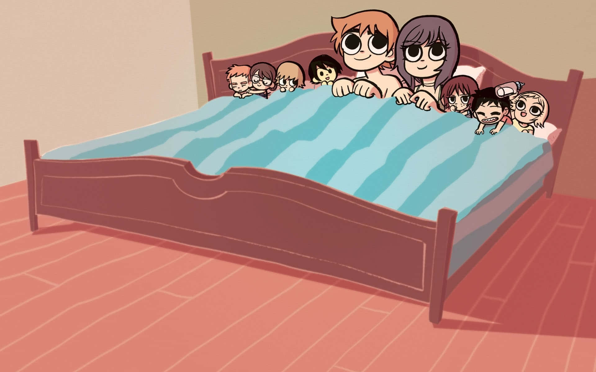 Scott Pilgrim, Family, striped blue blanket, Full HD Desktop Wallpaper