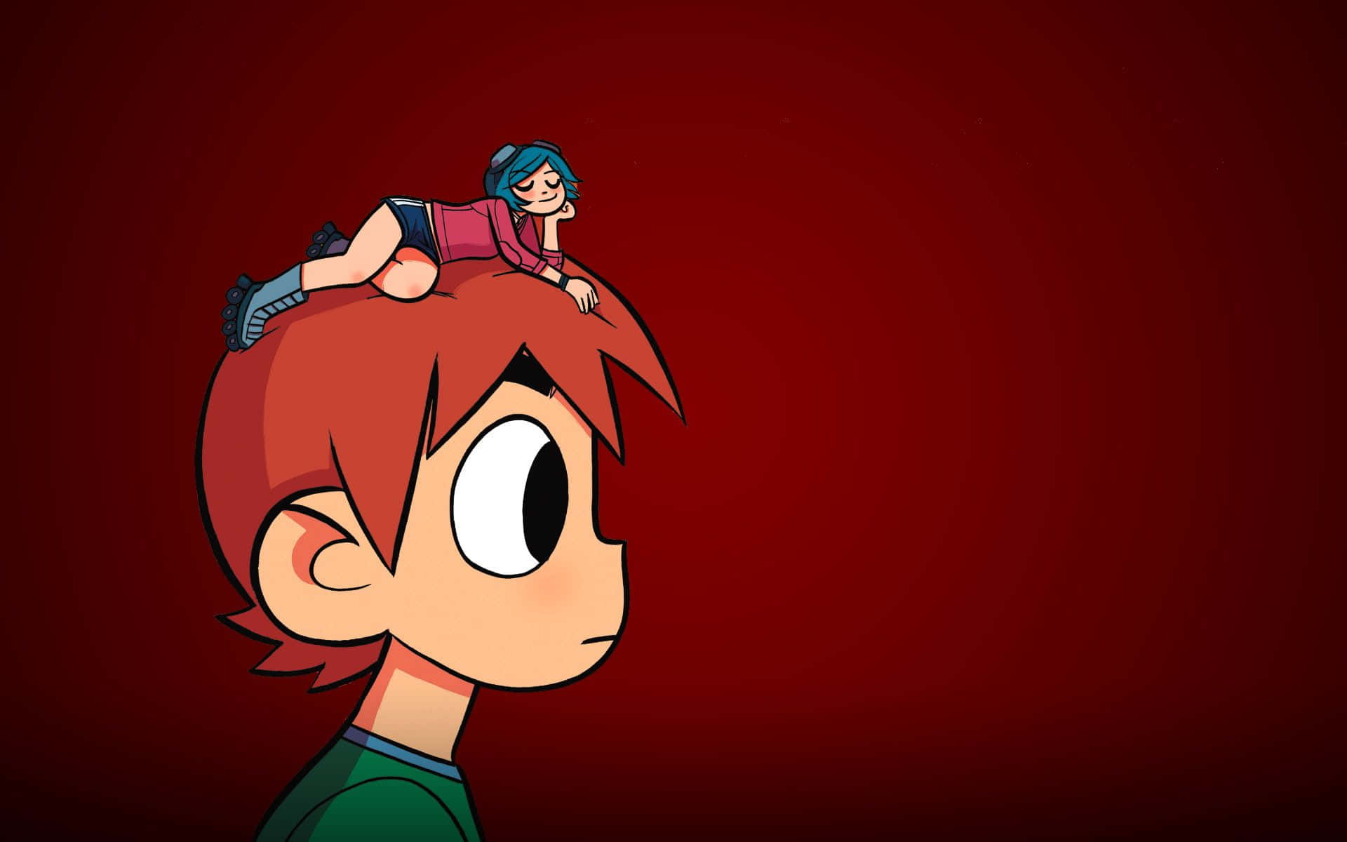 Scott Pilgrim, blue-haired anime girl, red-haired boy, Full HD Desktop Wallpaper