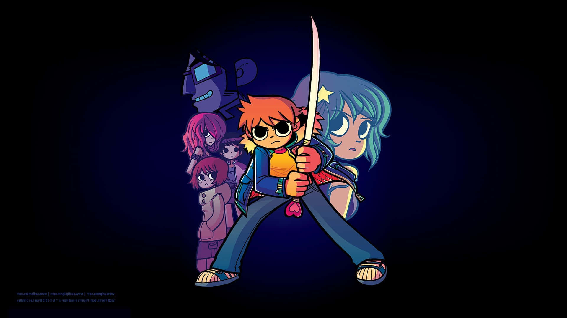 Scott Pilgrim, red-haired swordsman, dark blue background, Full HD Desktop Wallpaper