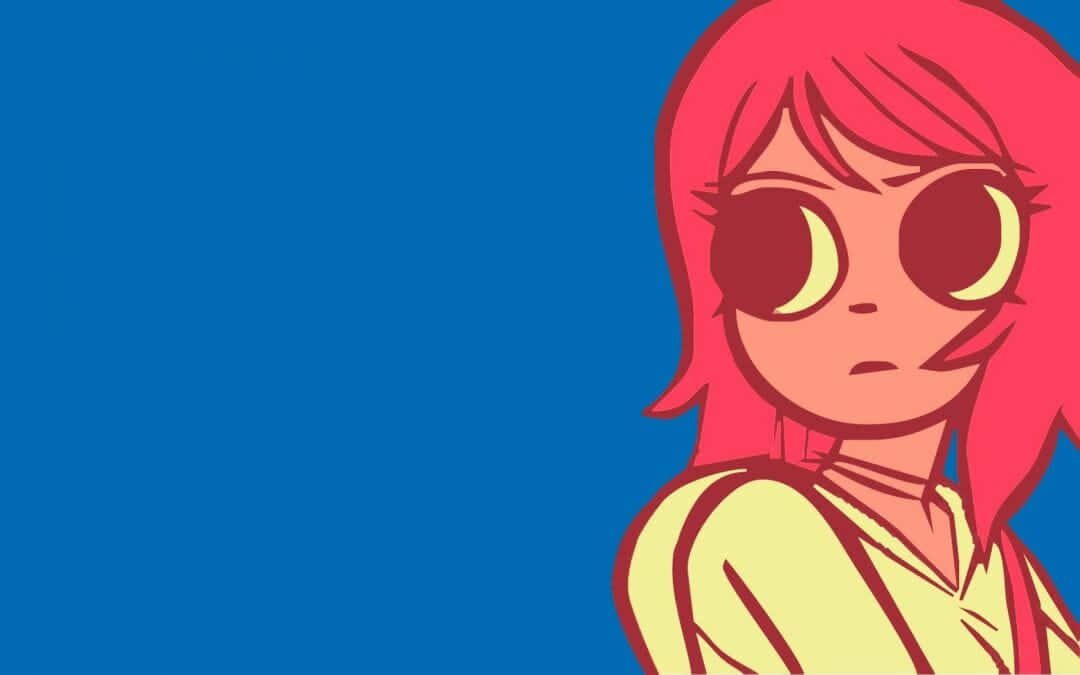 Scott Pilgrim, pink hair, large yellow eyes, SD Desktop Wallpaper