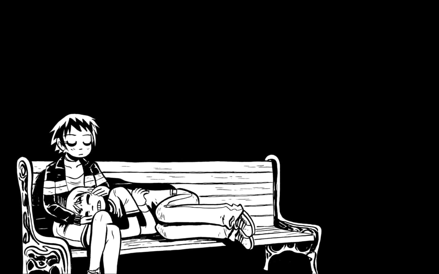 Scott Pilgrim, black and white illustration, young person, HD Desktop Wallpaper