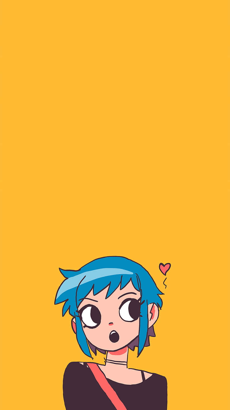 Scott Pilgrim, blue hair, red heart, HD Phone Wallpaper