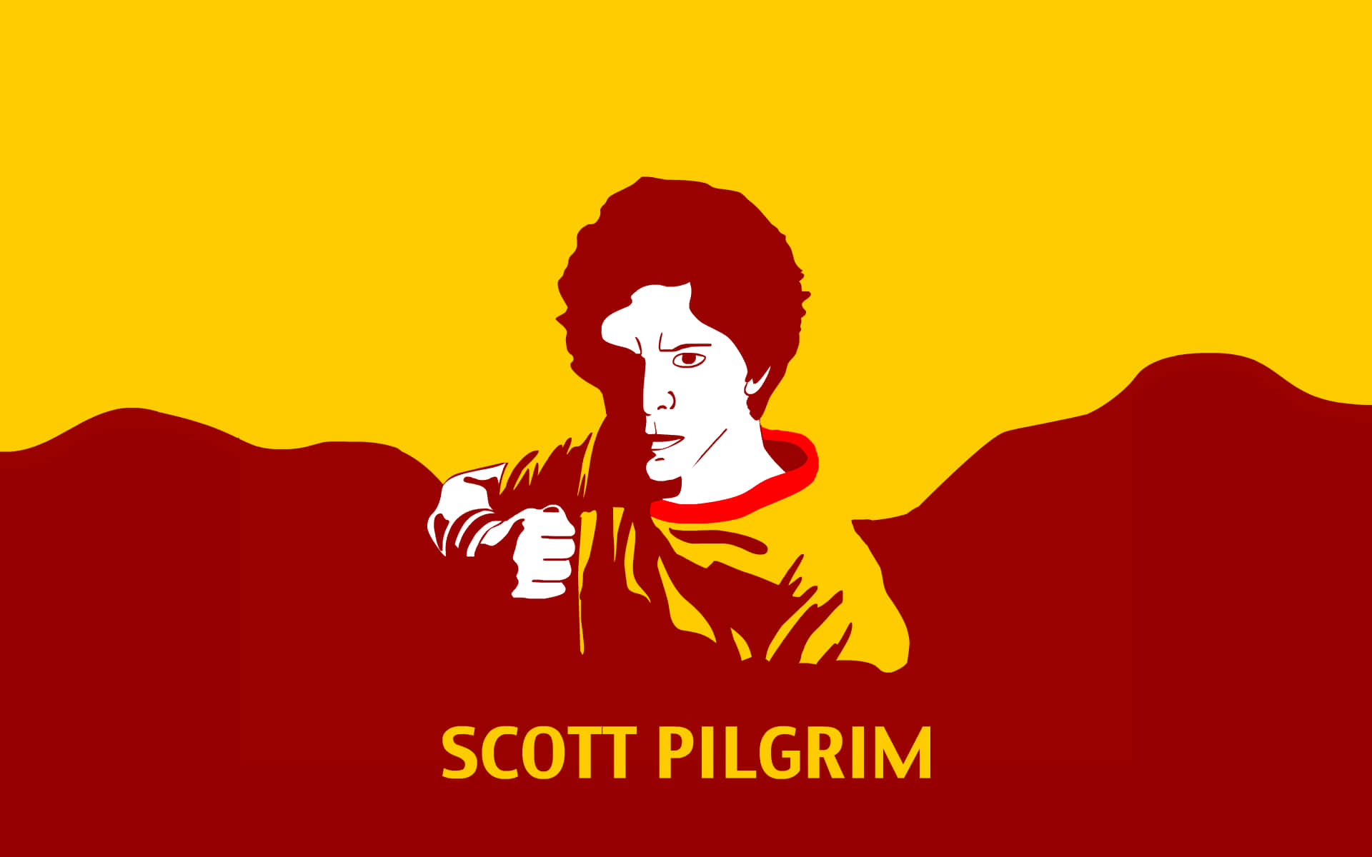 Scott Pilgrim, red hills, bold yellow background, Full HD Desktop Wallpaper