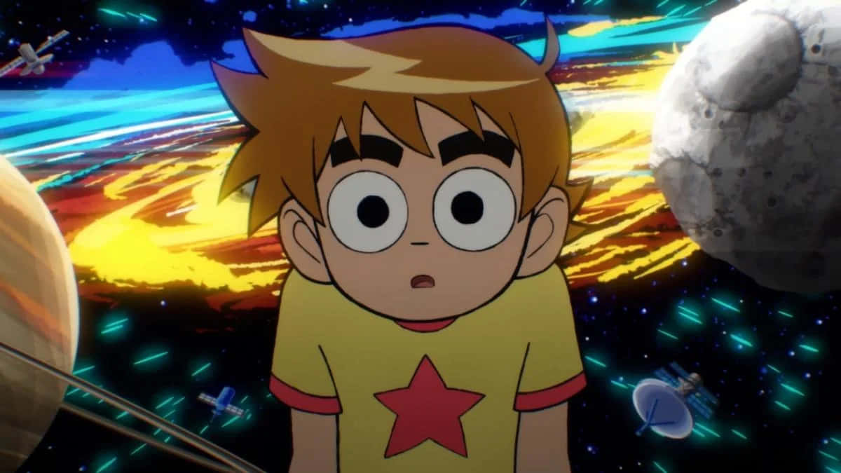 Scott Pilgrim, yellow shirt, red star, SD Desktop Wallpaper