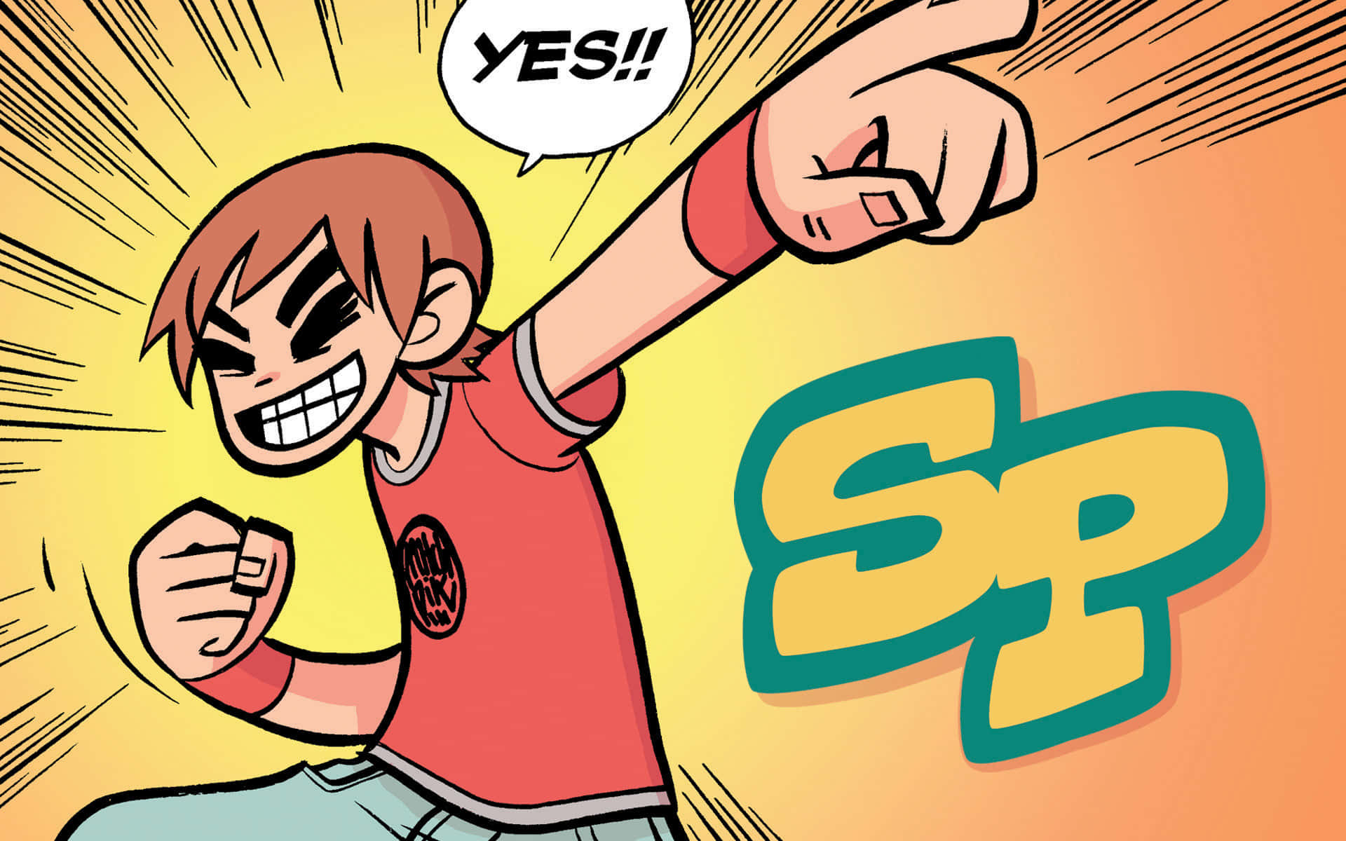Scott Pilgrim, Happy Mode, red shirt, Full HD Desktop Wallpaper
