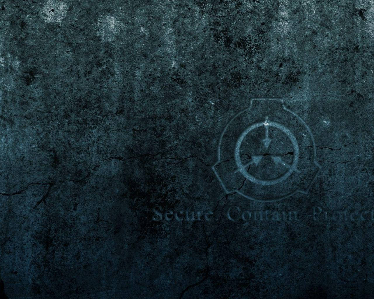 SCP Logo, dark teal wall, faded glowing SCP logo, HD Desktop Wallpaper