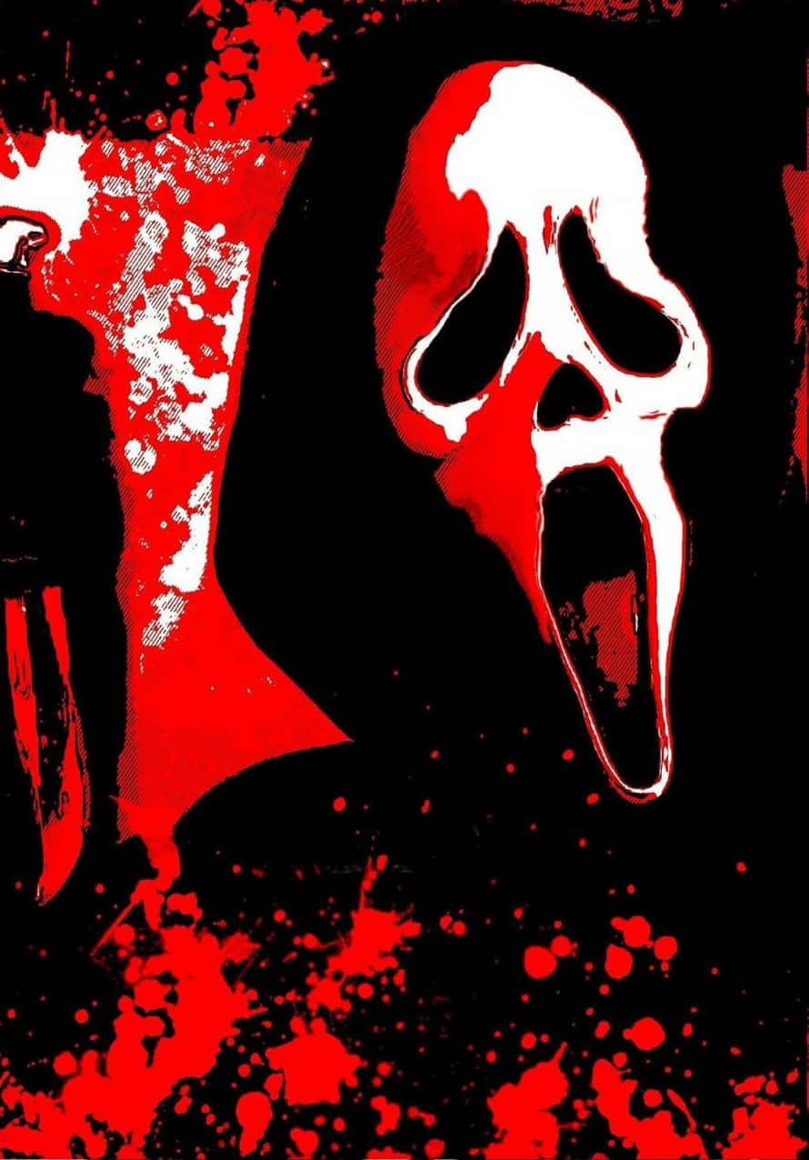 Scream Ghostface, white ghost mask, red splatters, SD Phone Wallpaper
