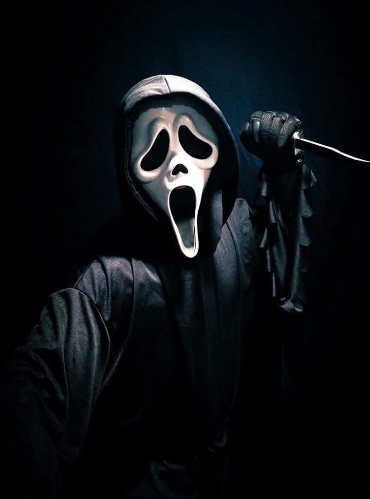 Scream Ghostface, white ghostface mask, black hoodie, SD Phone Wallpaper