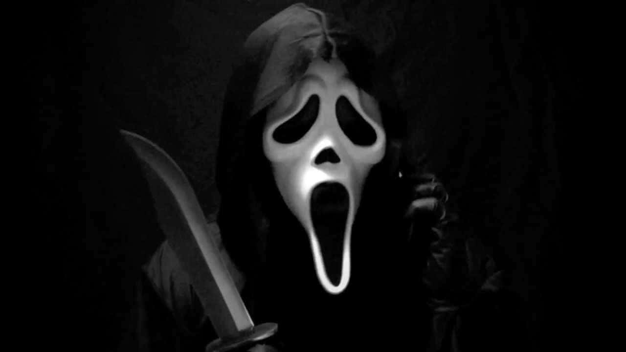 Scream Ghostface, white ghost mask, wide-open mouth, HD Desktop Wallpaper