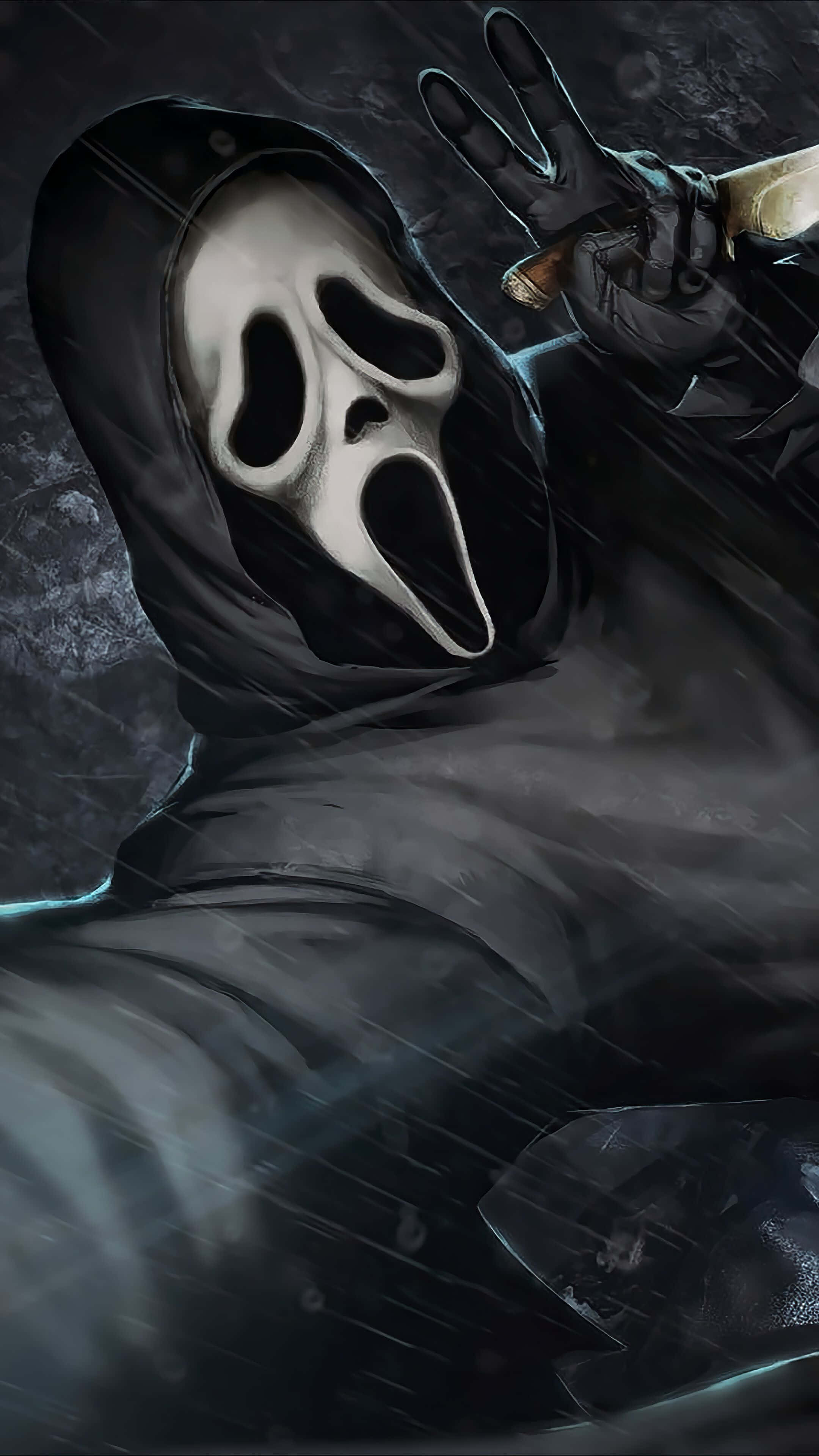 Scream Ghostface, masked figure, dark hooded robe, 4K Phone Wallpaper