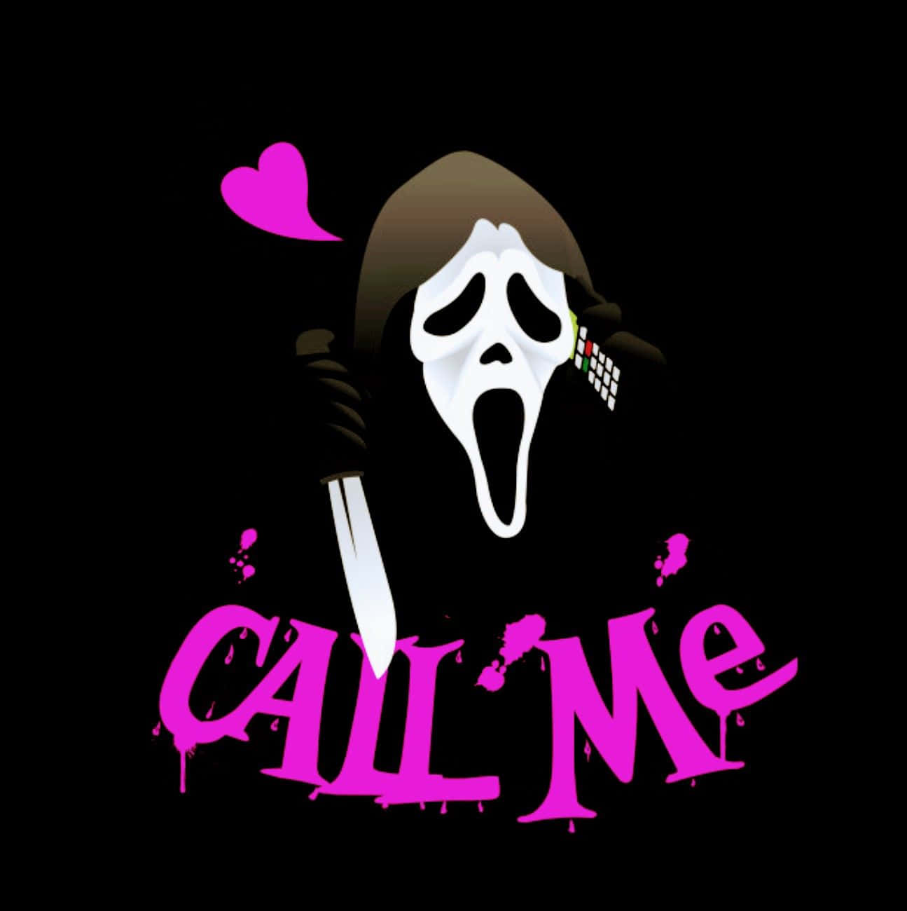 Scream Ghostface, pink heart, dripping text, HD Phone Wallpaper