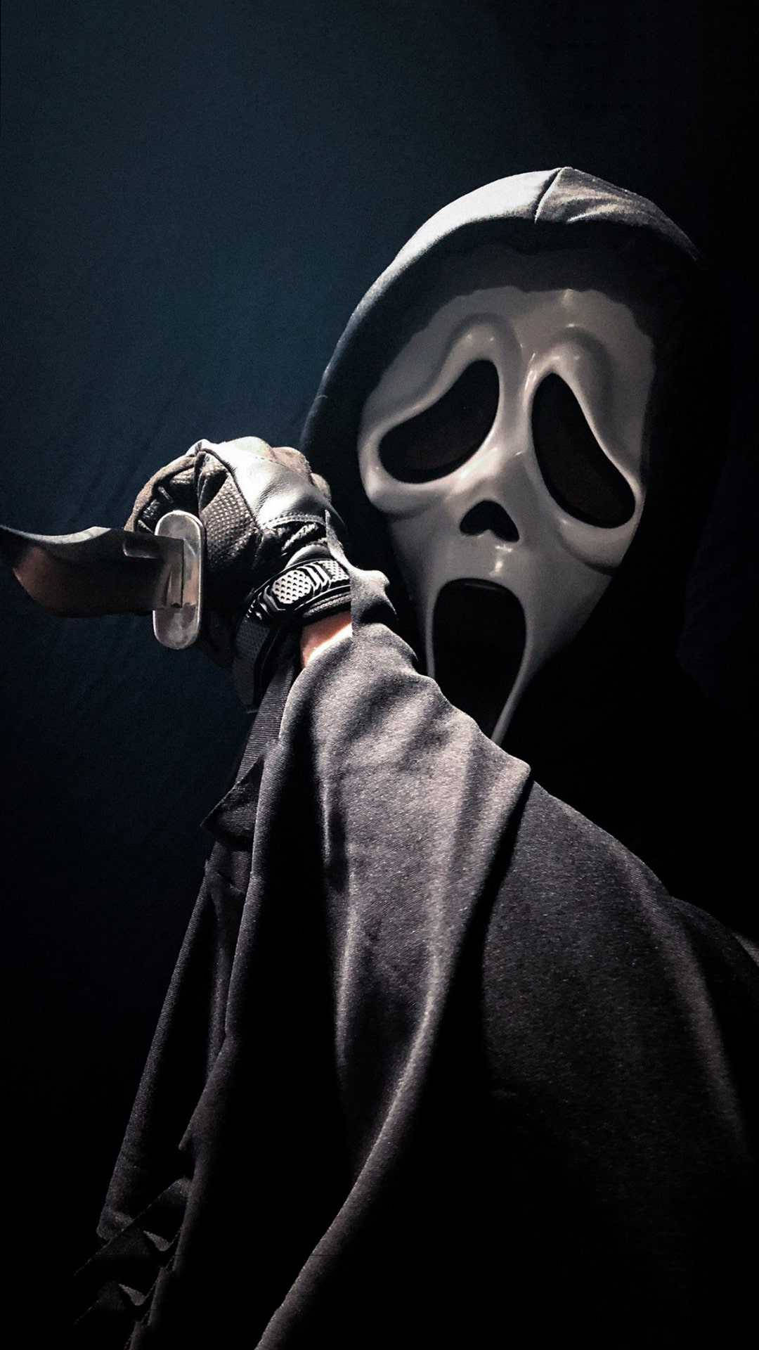 Scream Ghostface, white ghost mask, black hood, Full HD Phone Wallpaper