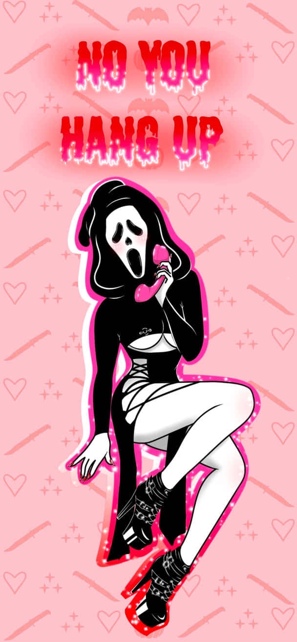 Scream character, black and white lingerie, pink phone, HD Phone Wallpaper