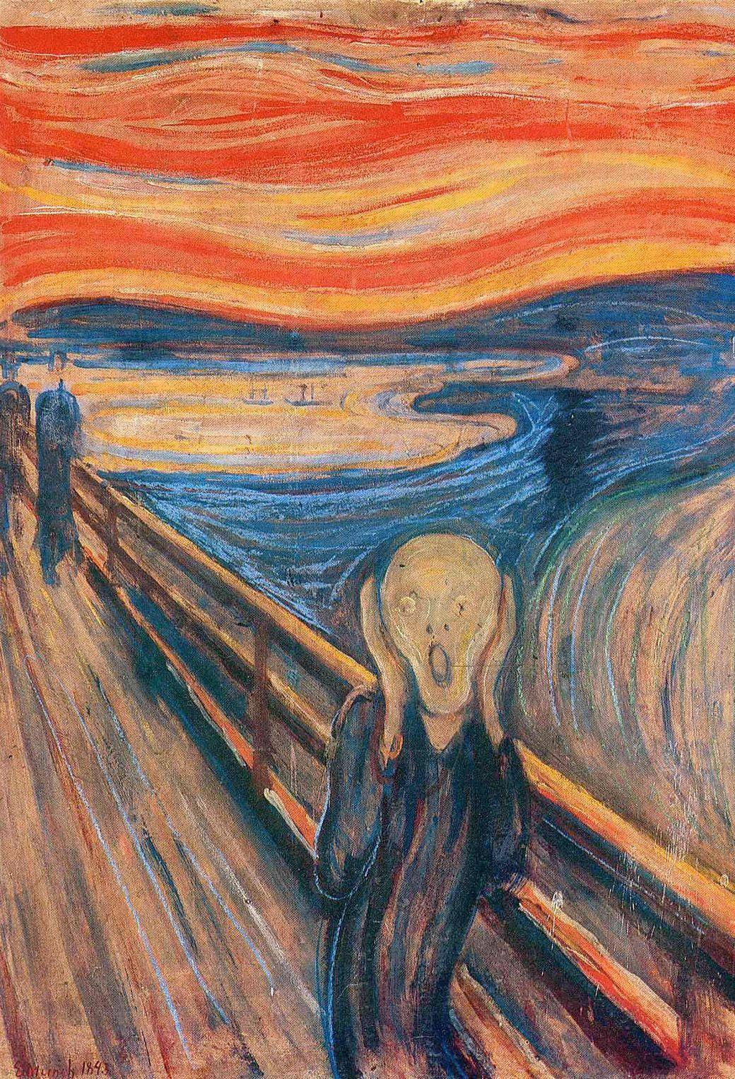 The Scream, famous paintings, wooden bridge, HD Phone Wallpaper